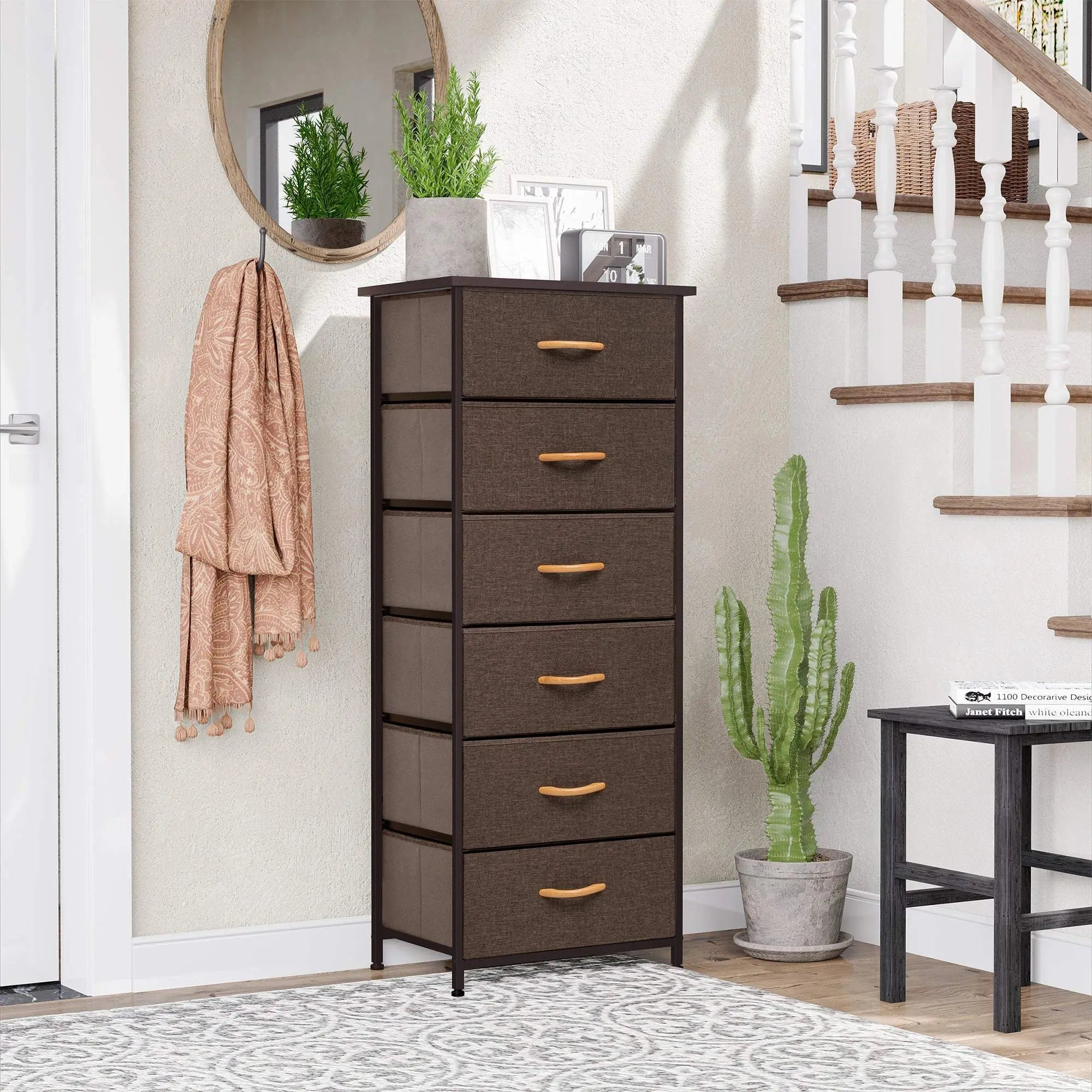 18" Brown Steel and Fabric Six Drawer Chest - GreatEagleInc