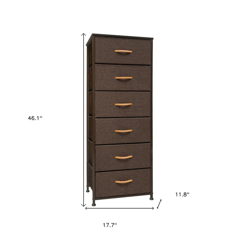 18" Brown Steel and Fabric Six Drawer Chest - GreatEagleInc