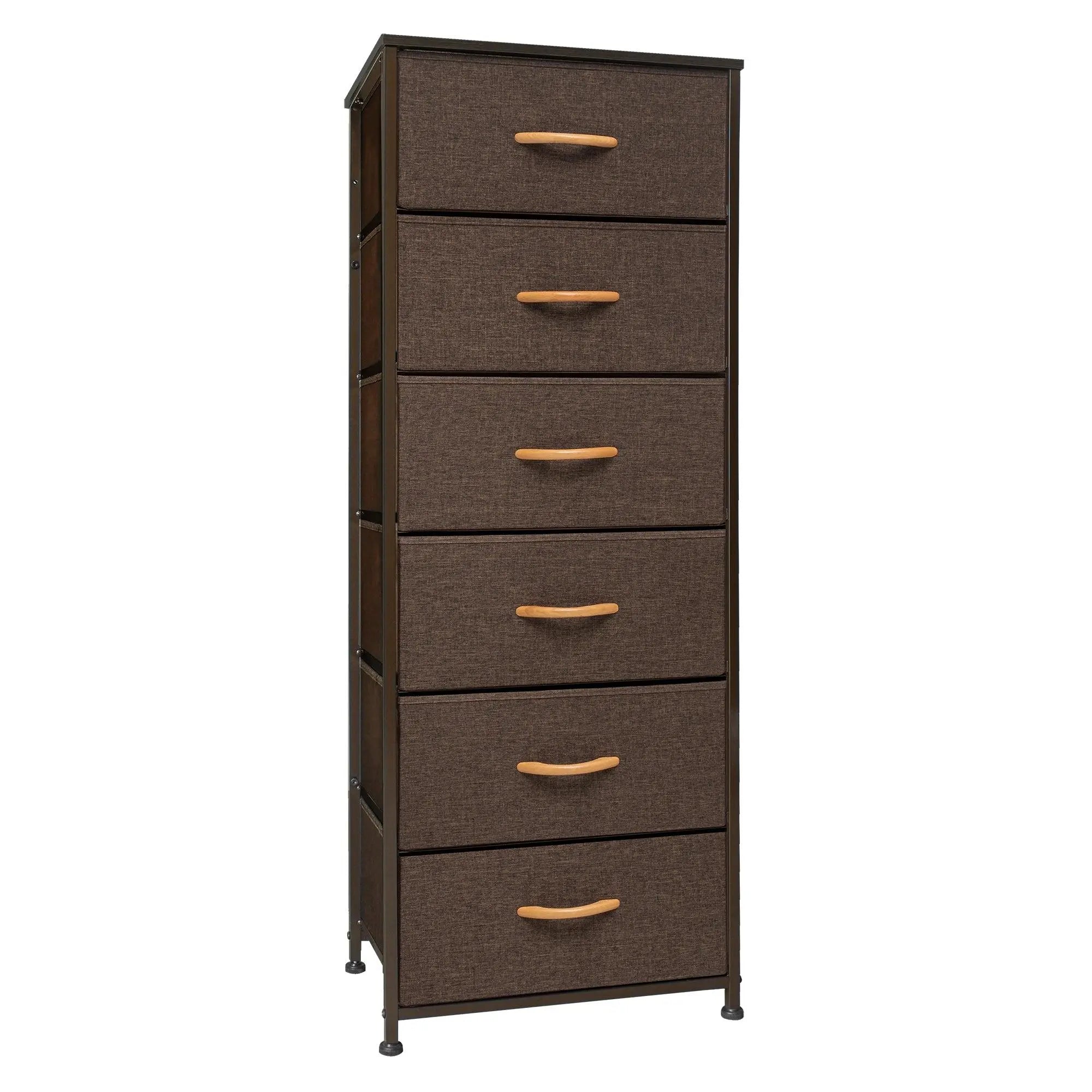 18" Brown Steel and Fabric Six Drawer Chest - GreatEagleInc
