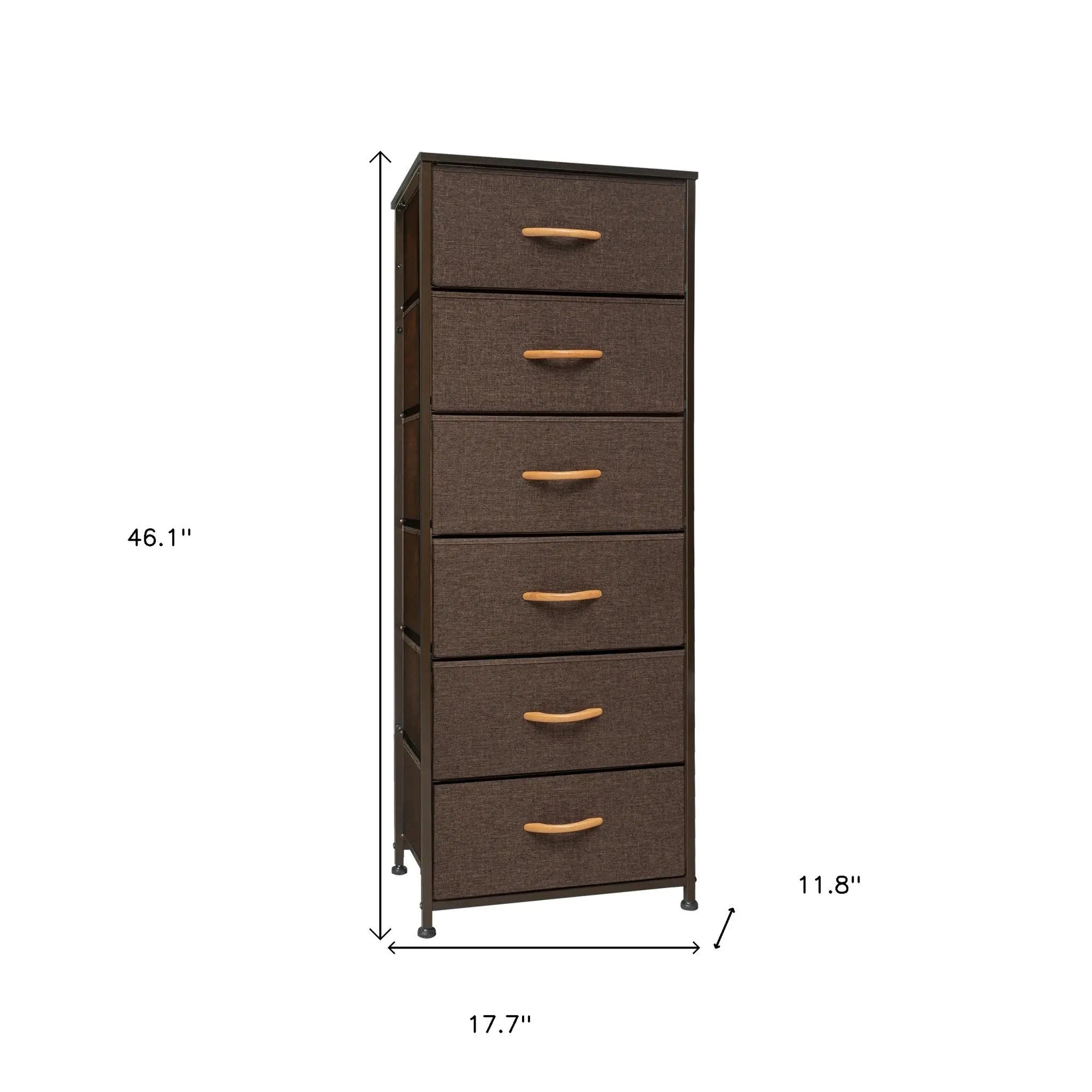 18" Brown Steel and Fabric Six Drawer Chest - GreatEagleInc