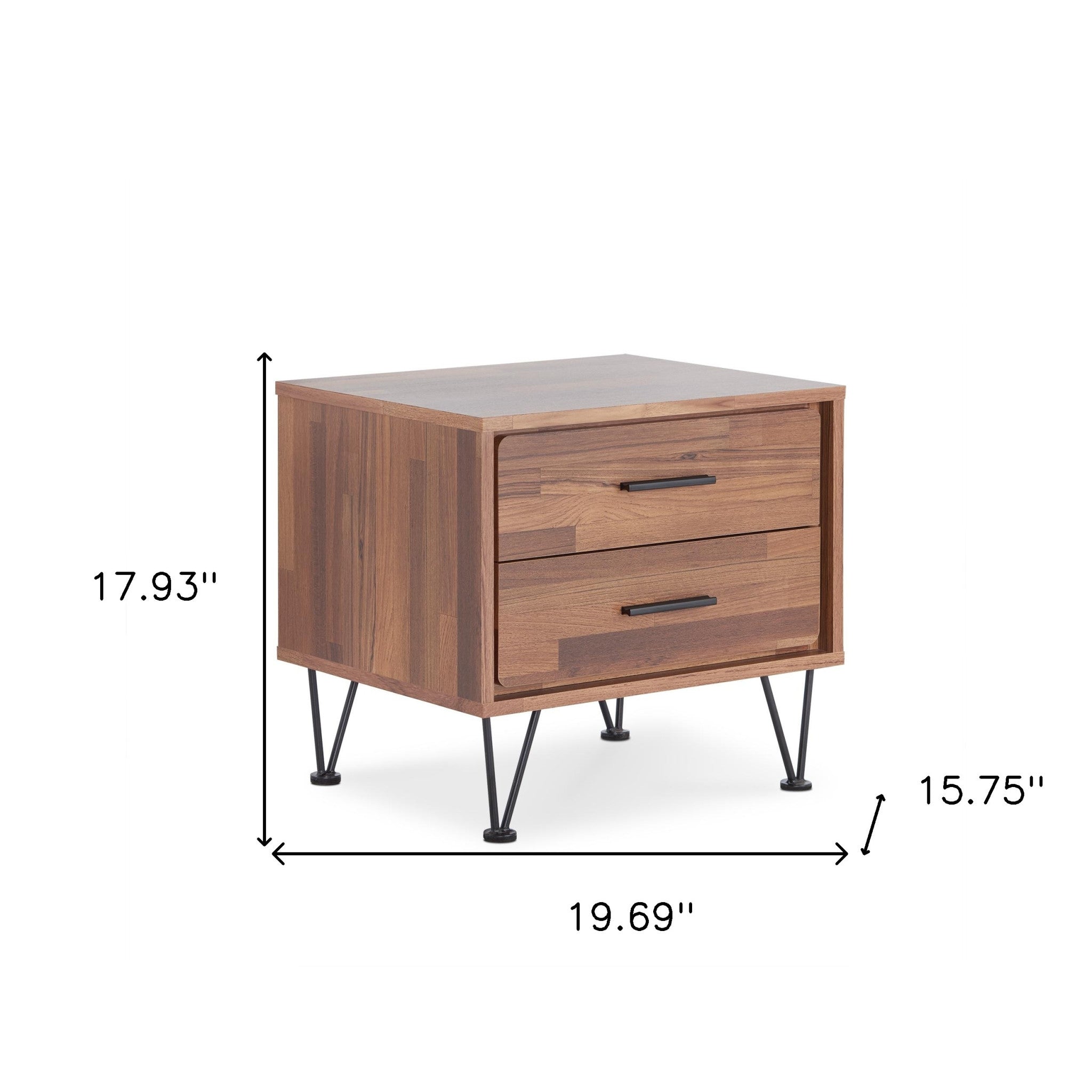 18" Brown Two Drawers Metal Nightstand - GreatEagleInc