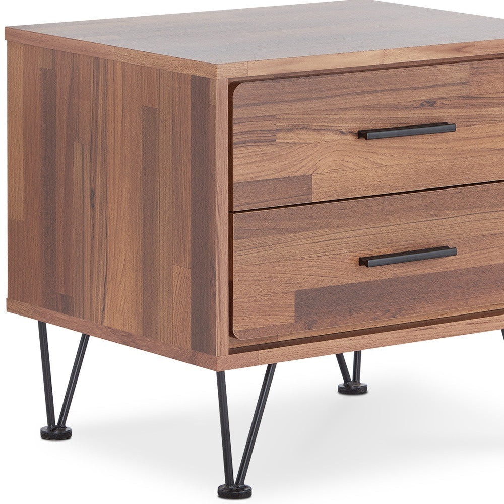 18" Brown Two Drawers Metal Nightstand - GreatEagleInc