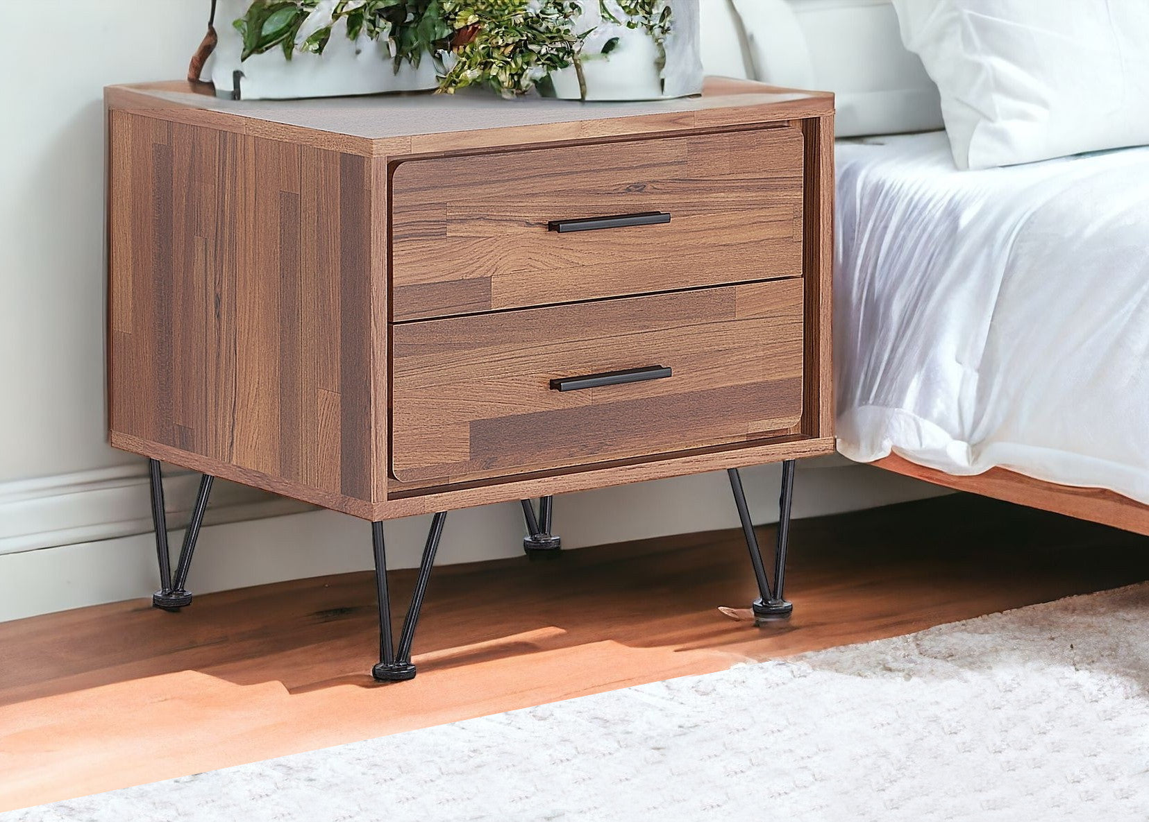 18" Brown Two Drawers Metal Nightstand - GreatEagleInc