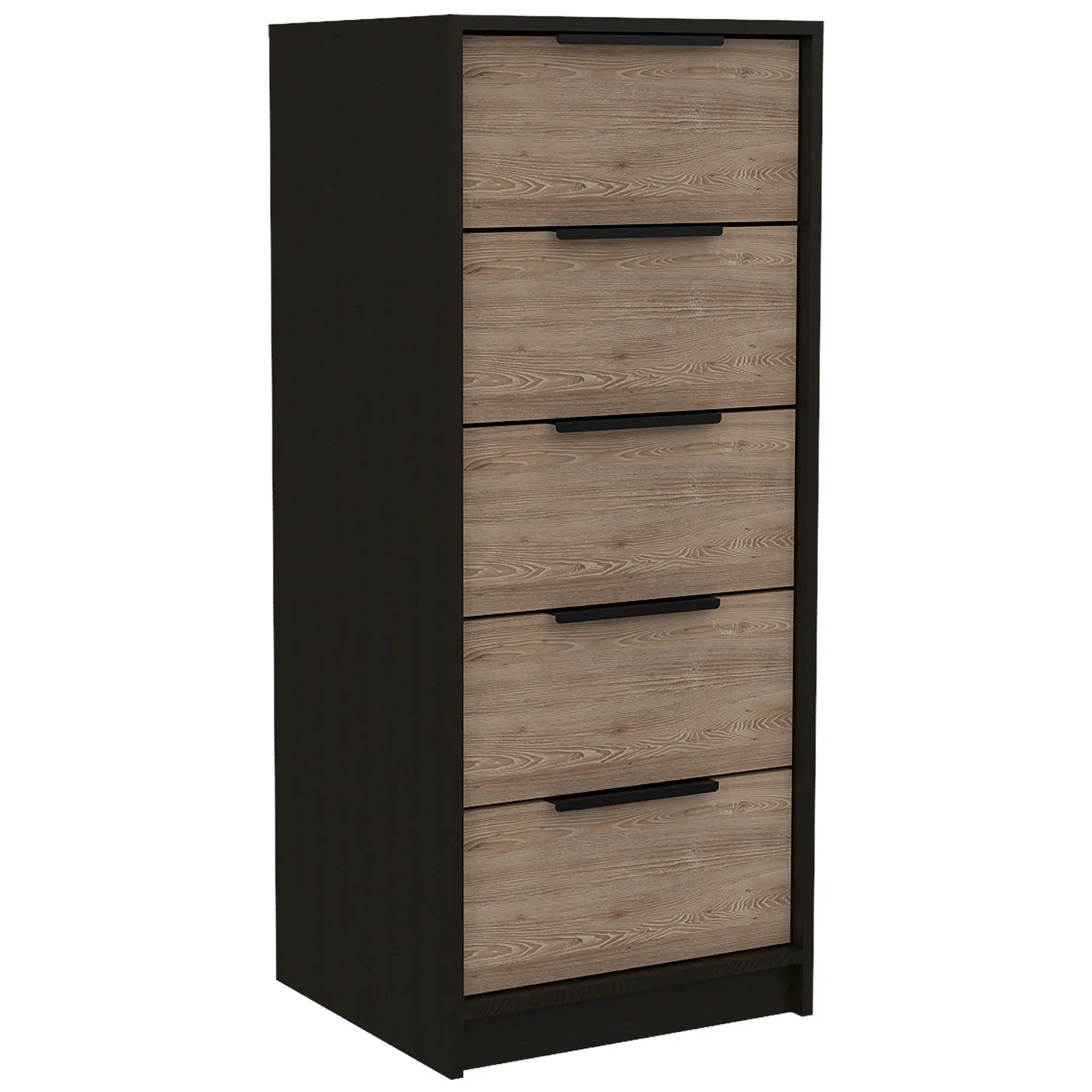 18" Brown and Black Five Drawer Standard Chest Homeroots Bed & Bath