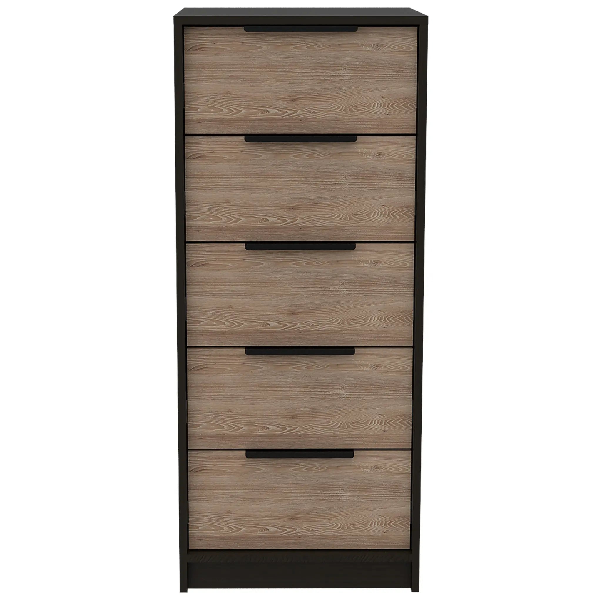 18" Brown and Black Five Drawer Standard Chest Homeroots Bed & Bath
