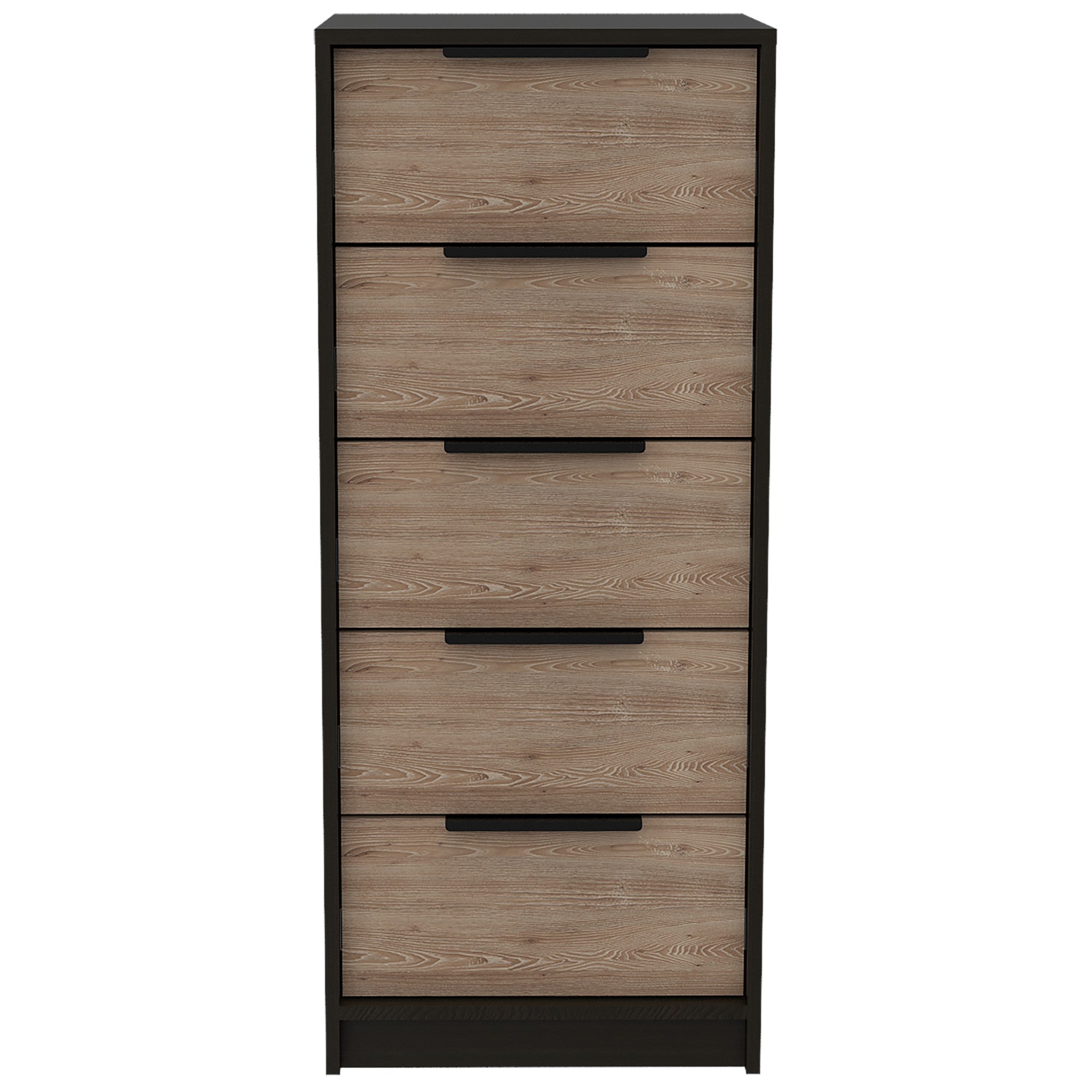 18" Brown and Black Five Drawer Standard Chest Homeroots Bed & Bath