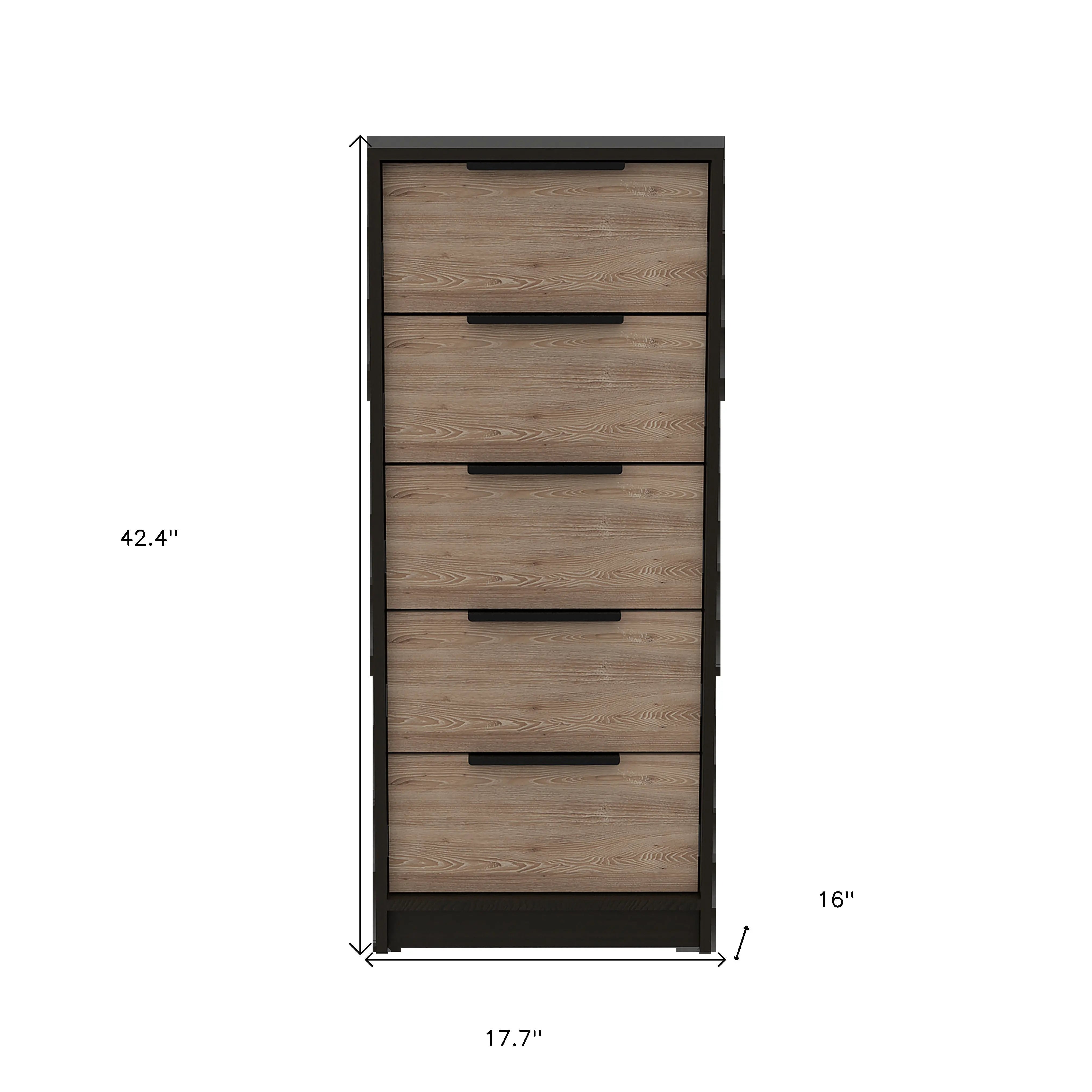 18" Brown and Black Five Drawer Standard Chest Homeroots Bed & Bath