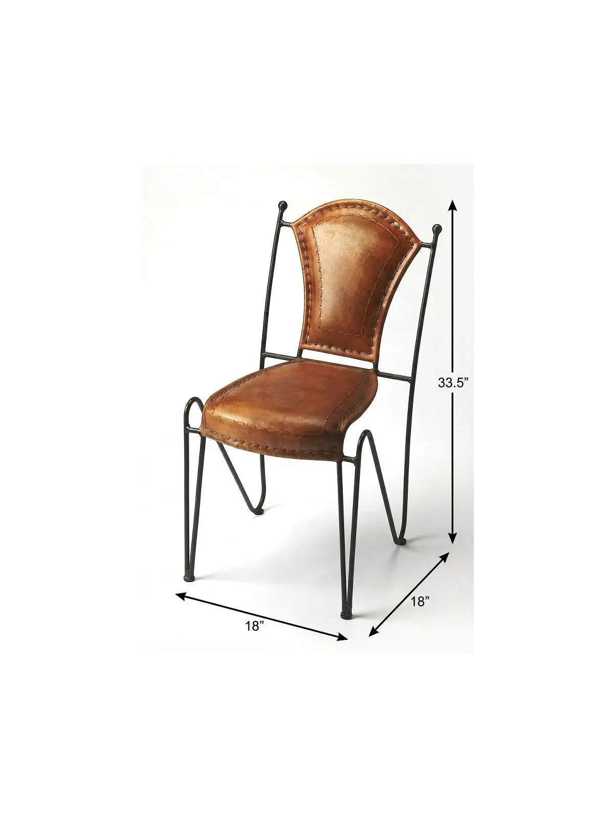 18" Brown and Black Genuine Leather and Iron Side Chair Homeroots Living Room