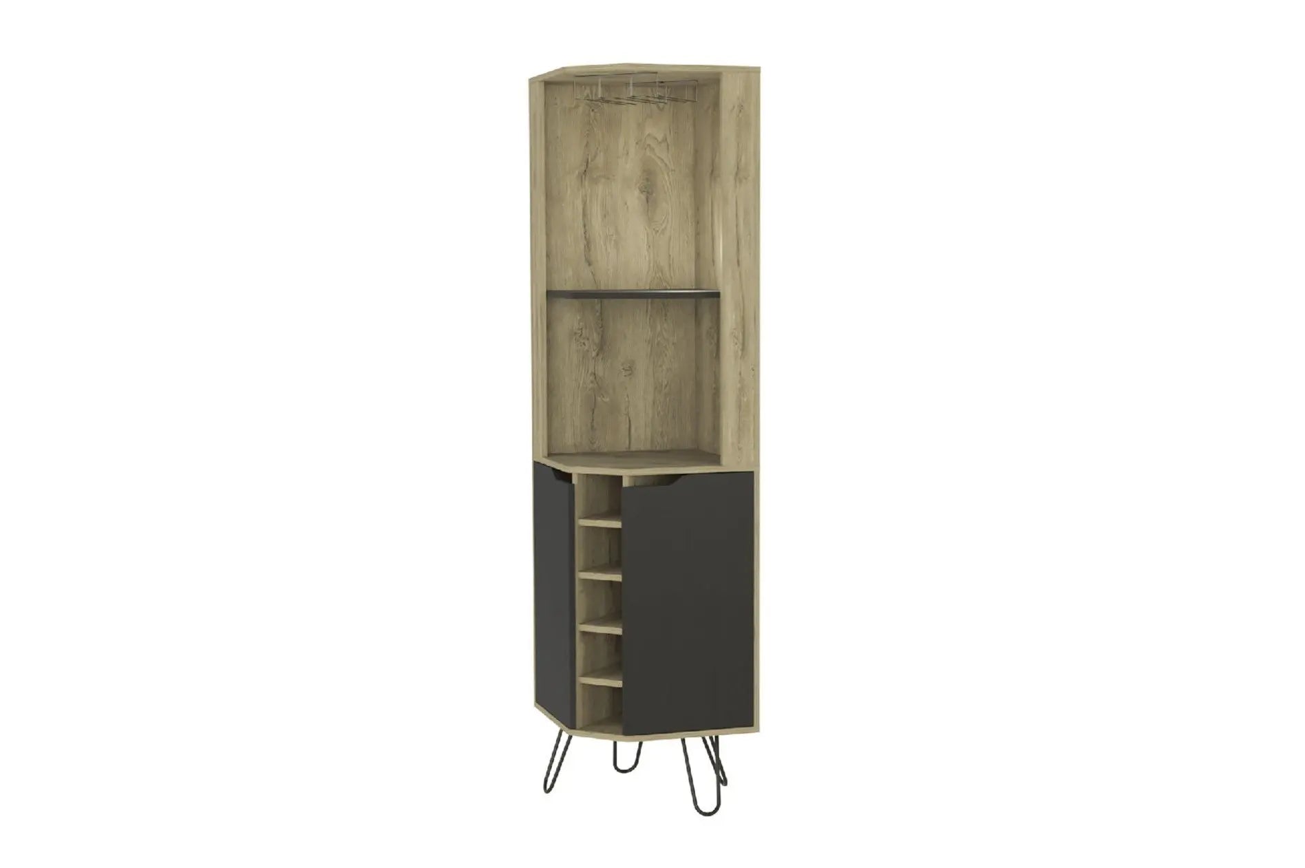 18" Brown and Black and Brown Corner Bar Cabinet With Eleven Shelves Homeroots Kitchen & Dining