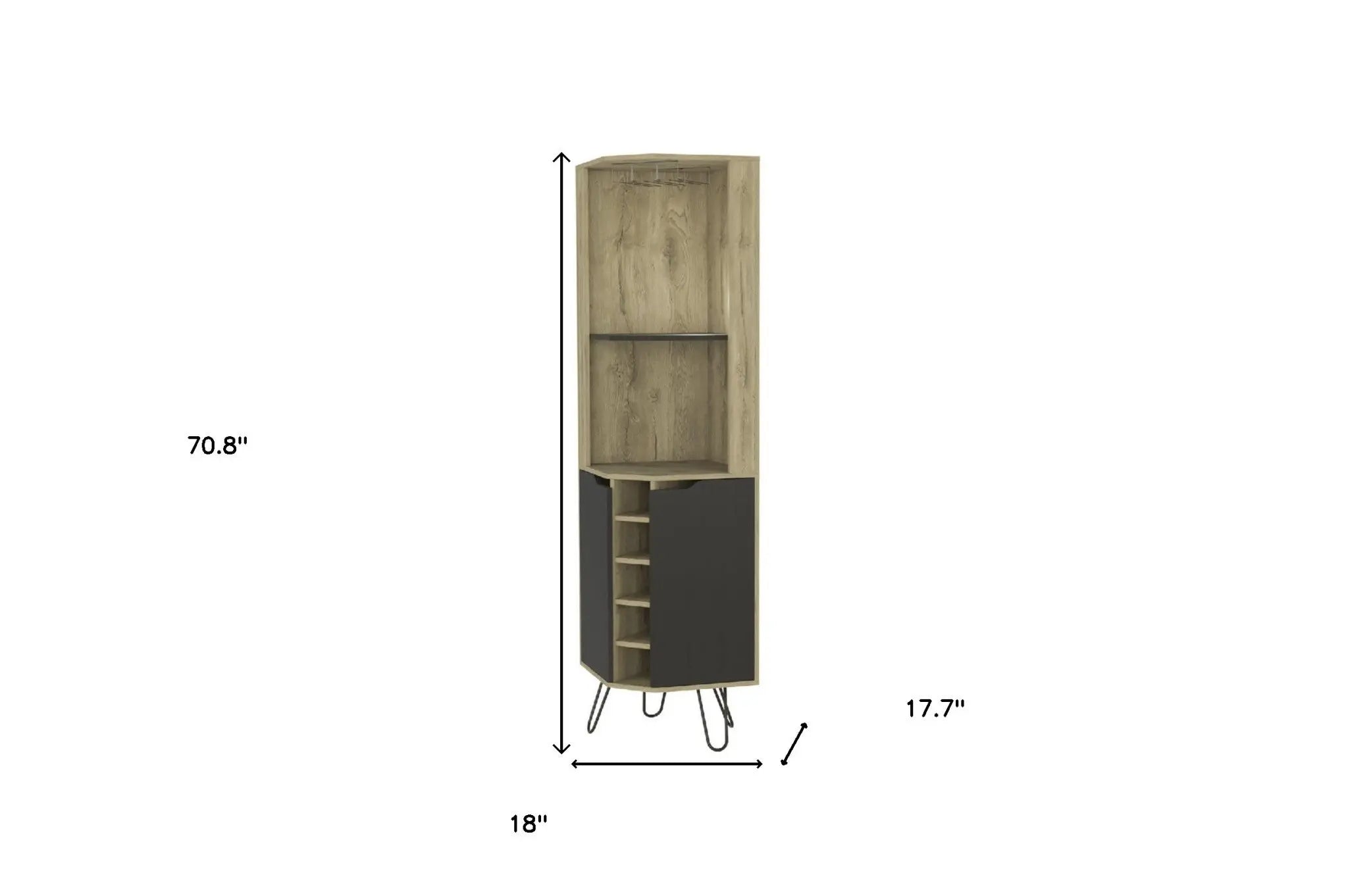18" Brown and Black and Brown Corner Bar Cabinet With Eleven Shelves Homeroots Kitchen & Dining