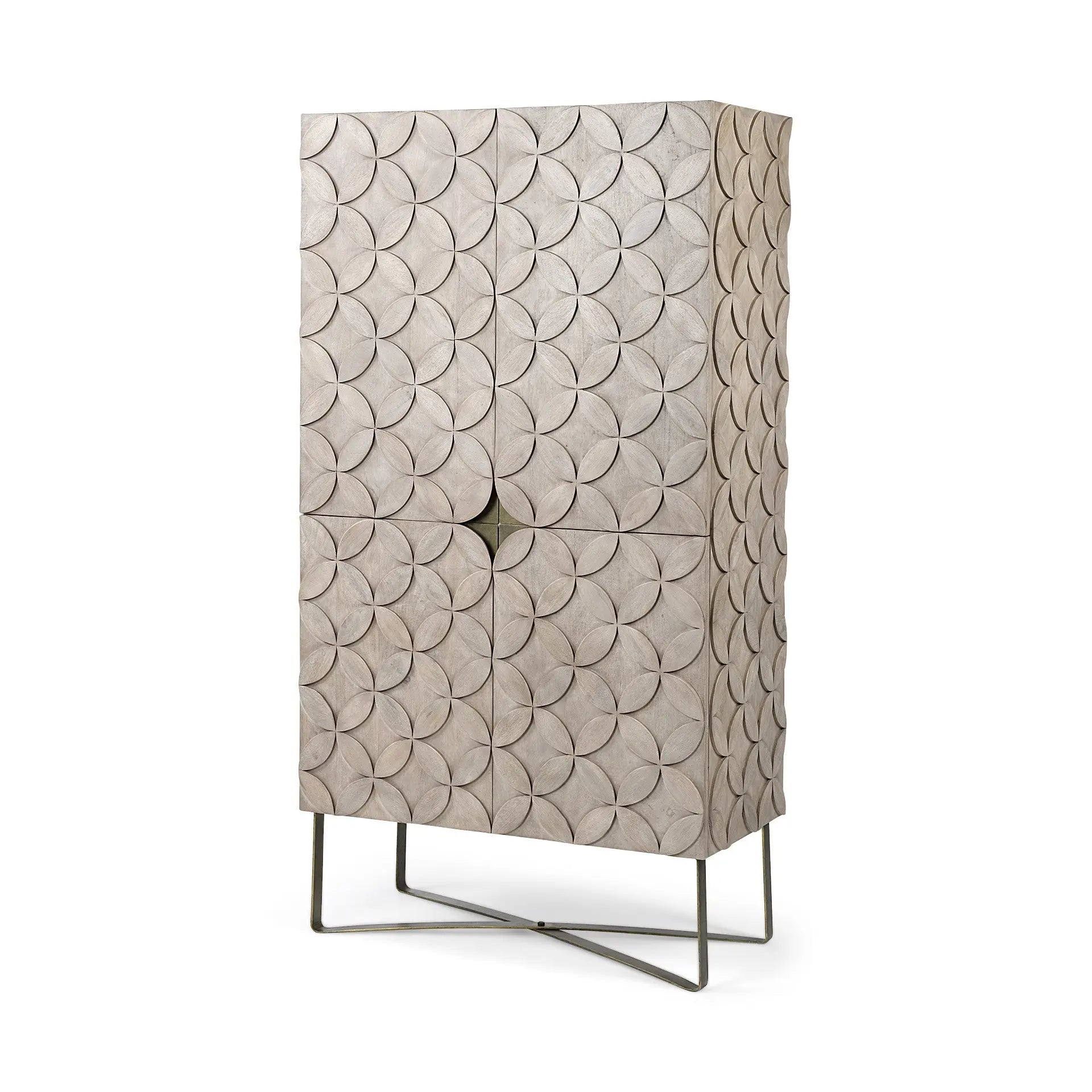 18" Brown and Gold Solid Wood and Metal Curio Cabinet With Four Doors Homeroots Kitchen & Dining