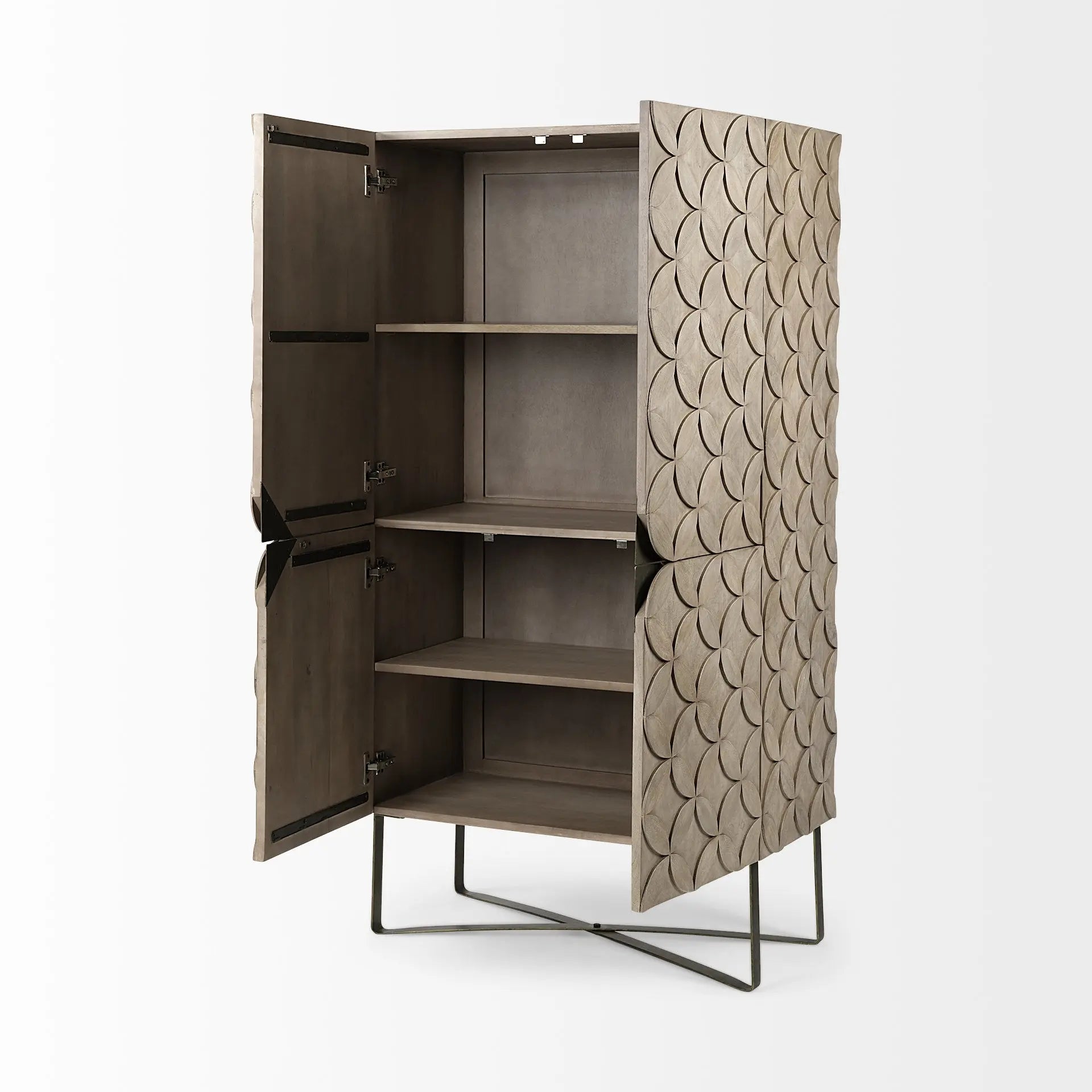 18" Brown and Gold Solid Wood and Metal Curio Cabinet With Four Doors Homeroots Kitchen & Dining