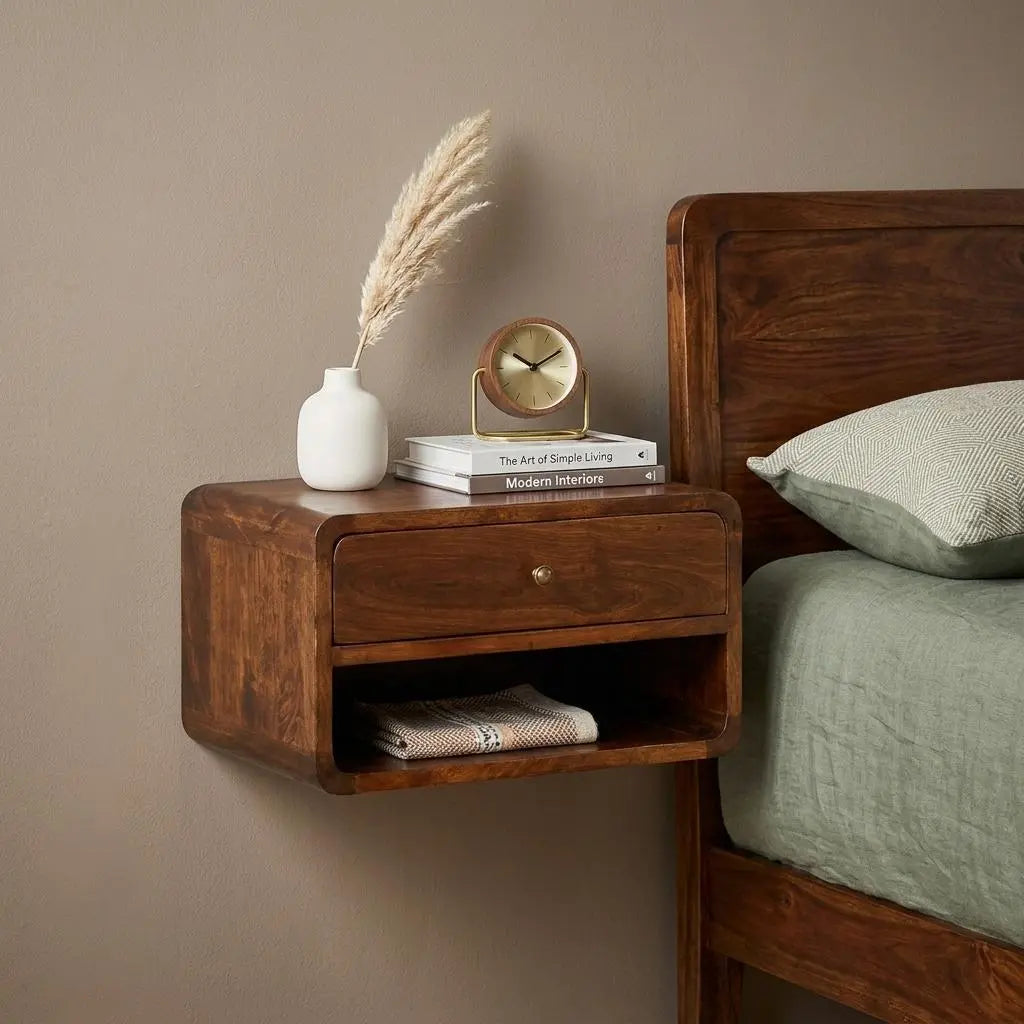 18" Chestnut Solid Wood One Drawer Floating Nightstand Homeroots Bed & Bath