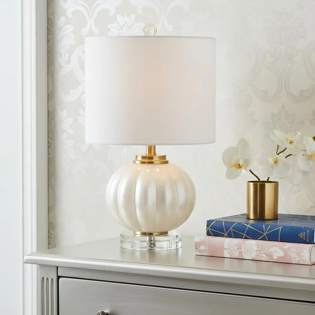 18" Clear Novelty Bedside Lamp With Drum Shade Homeroots Lighting