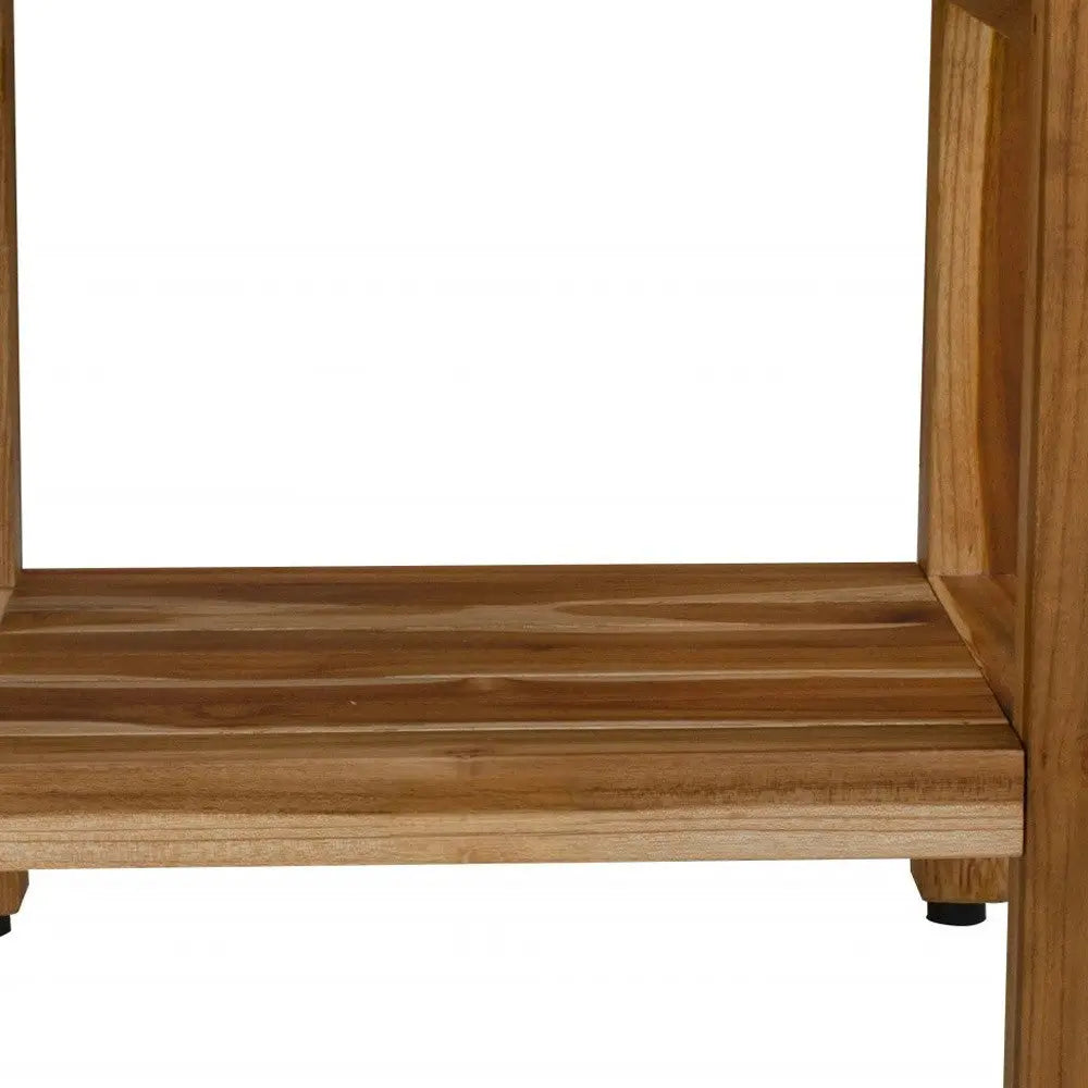 18" Contemporary Teak Shower Stool Or Bench With Shelf In Natural Finish Homeroots Bed & Bath