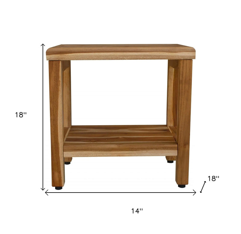 18" Contemporary Teak Shower Stool Or Bench With Shelf In Natural Finish Homeroots Bed & Bath