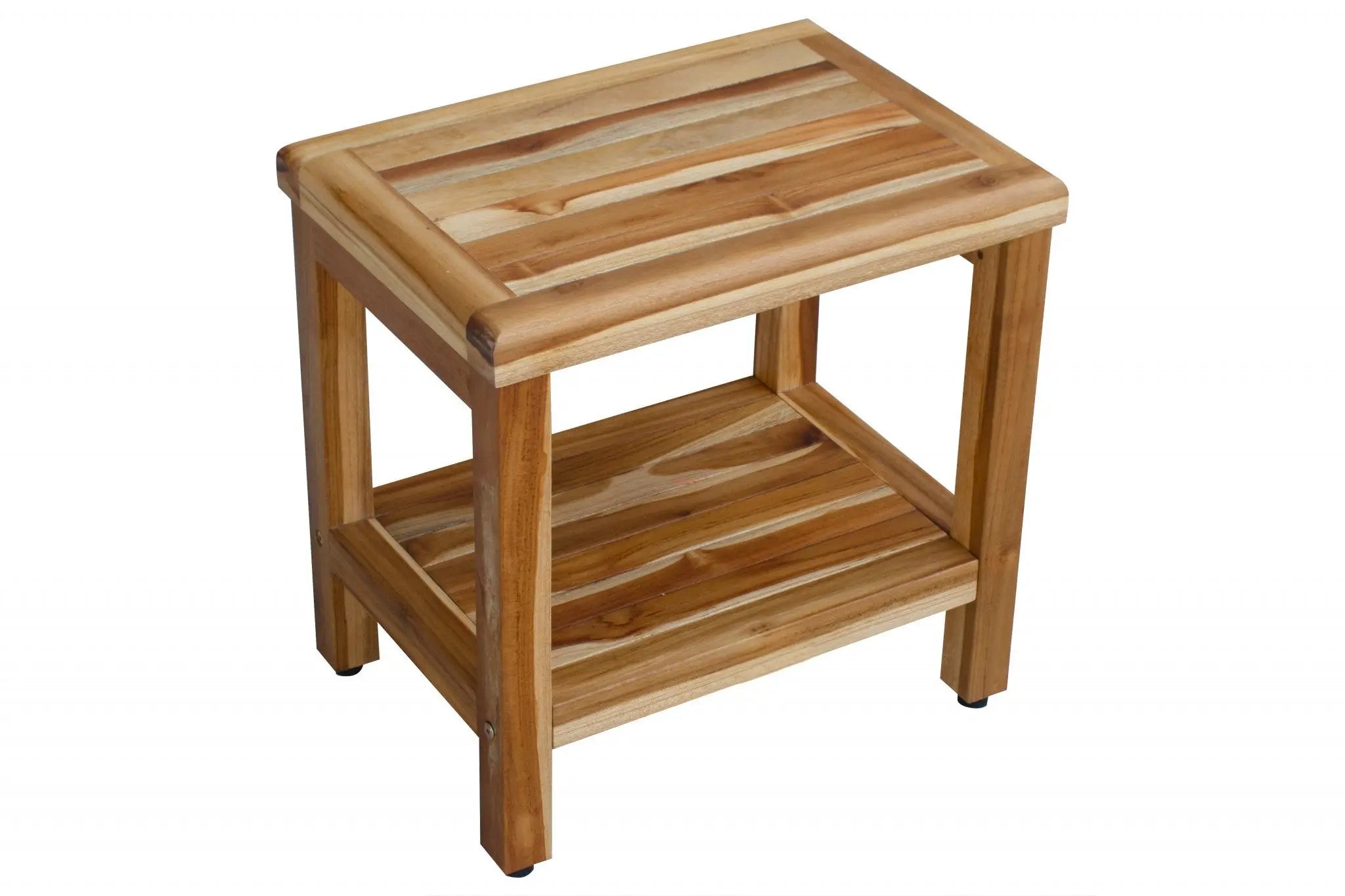 18" Contemporary Teak Shower Stool Or Bench With Shelf In Natural Finish Homeroots Bed & Bath