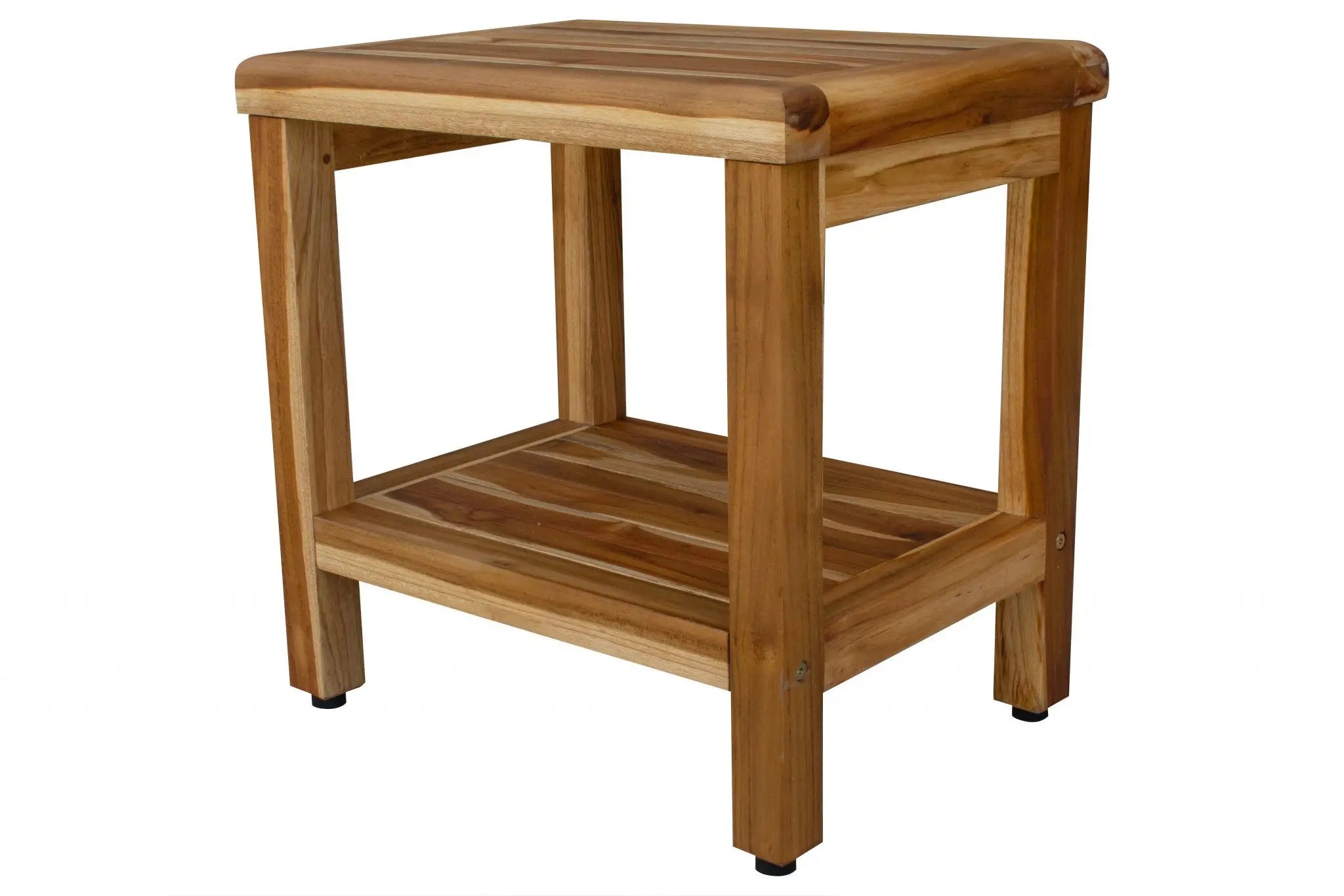 18" Contemporary Teak Shower Stool Or Bench With Shelf In Natural Finish Homeroots Bed & Bath