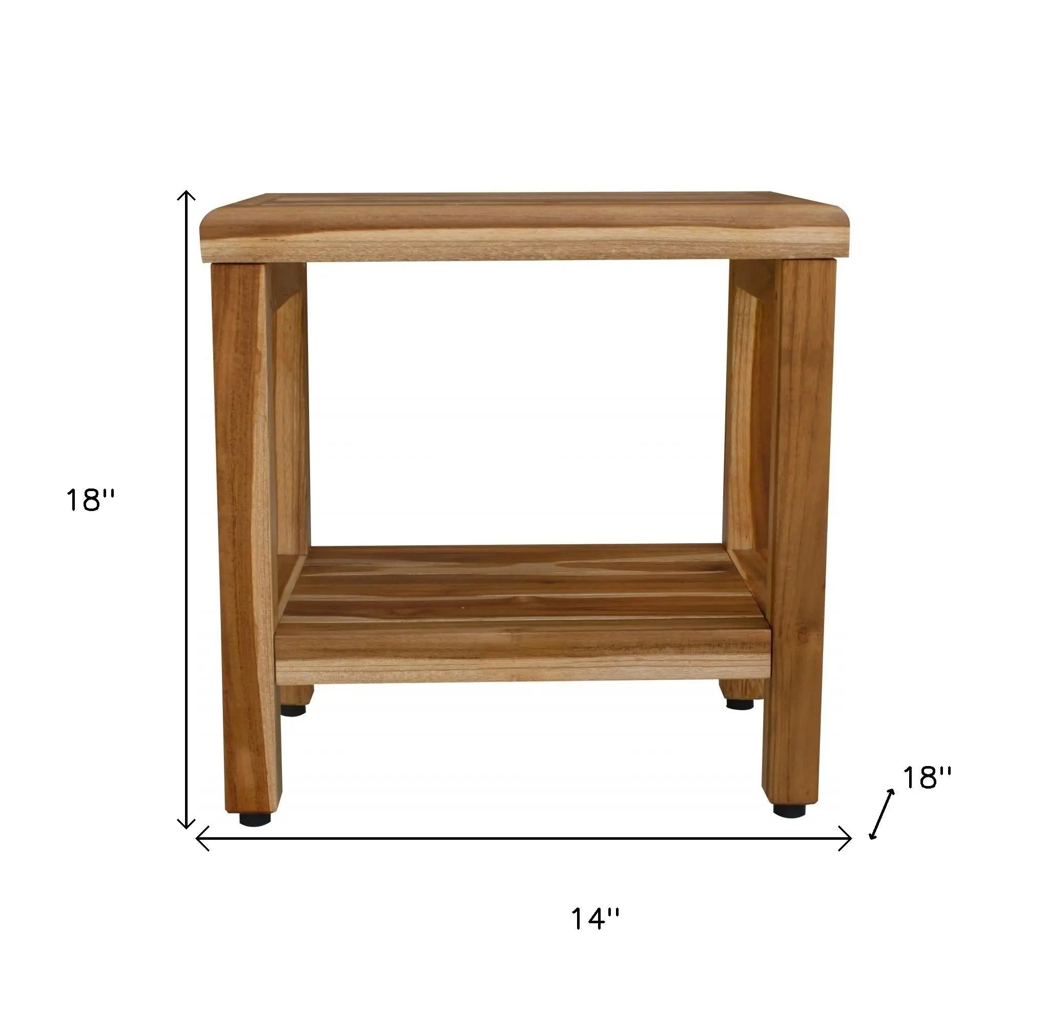 18" Contemporary Teak Shower Stool Or Bench With Shelf In Natural Finish Homeroots Bed & Bath