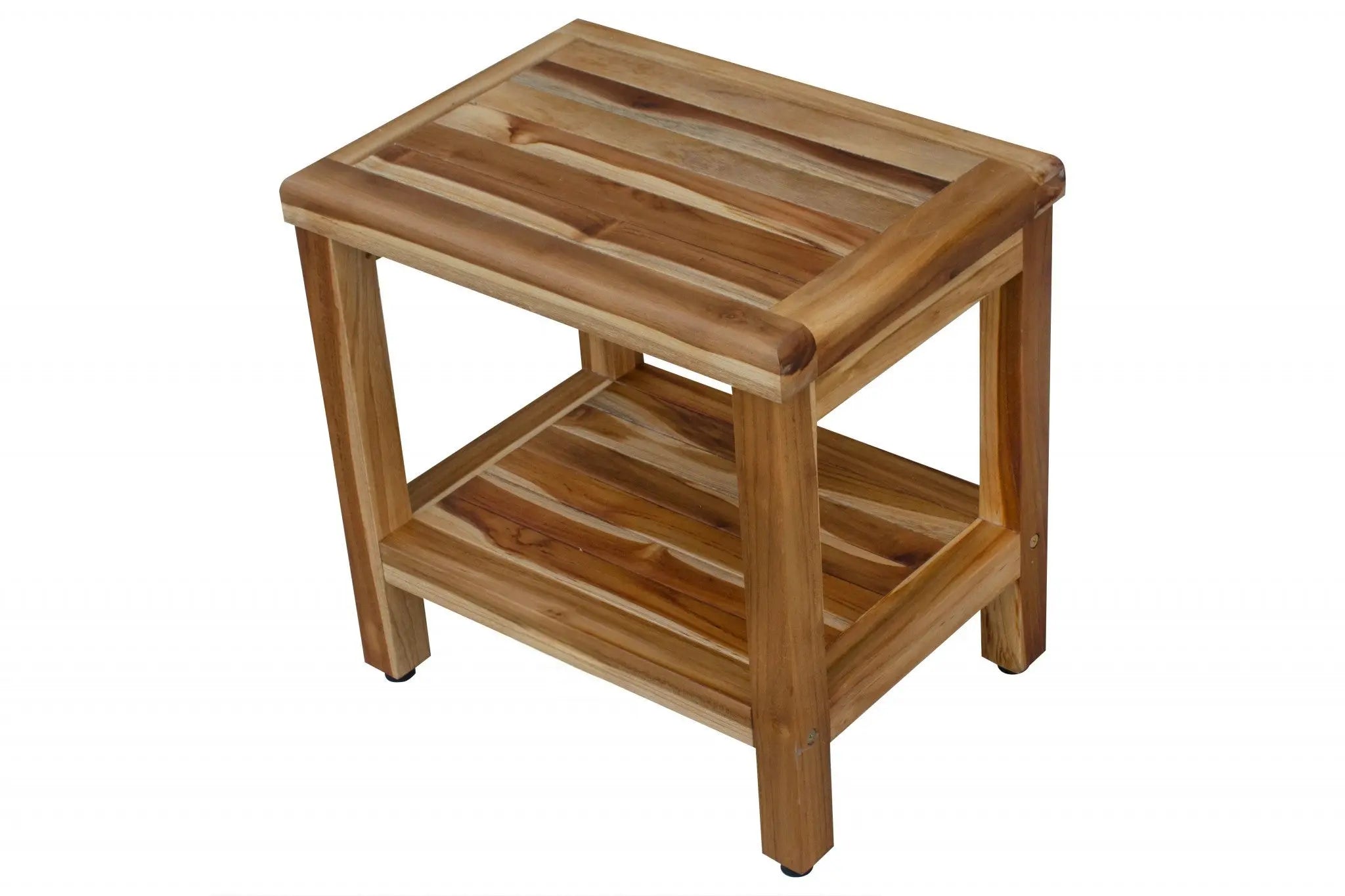 18" Contemporary Teak Shower Stool Or Bench With Shelf In Natural Finish Homeroots Bed & Bath