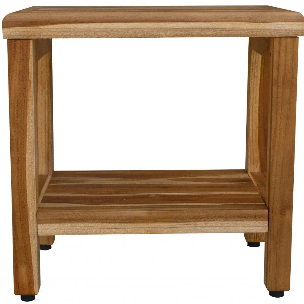 18" Contemporary Teak Shower Stool Or Bench With Shelf In Natural Finish Homeroots Bed & Bath