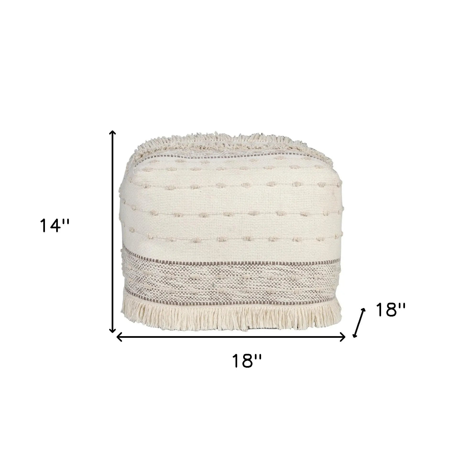 18" Cream Cotton Striped Pouf Ottoman Homeroots Living Room