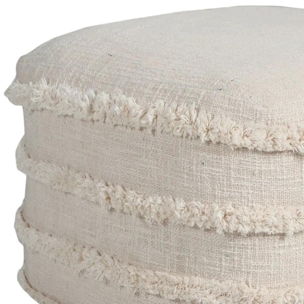 18" Cream Cotton Tufted Cube Striped Pouf Ottoman Homeroots Living Room