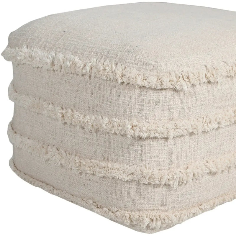 18" Cream Cotton Tufted Cube Striped Pouf Ottoman Homeroots Living Room