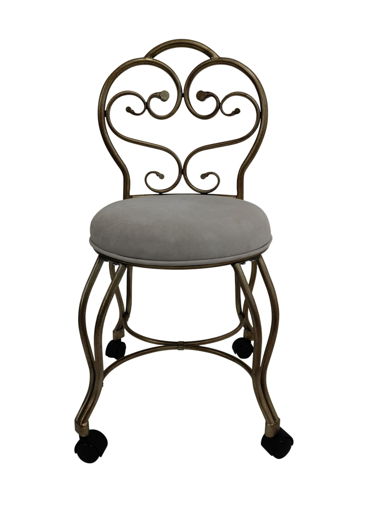 18" Cream and Brass Microfiber and Metal Upholstered Round Bench Homeroots Living Room