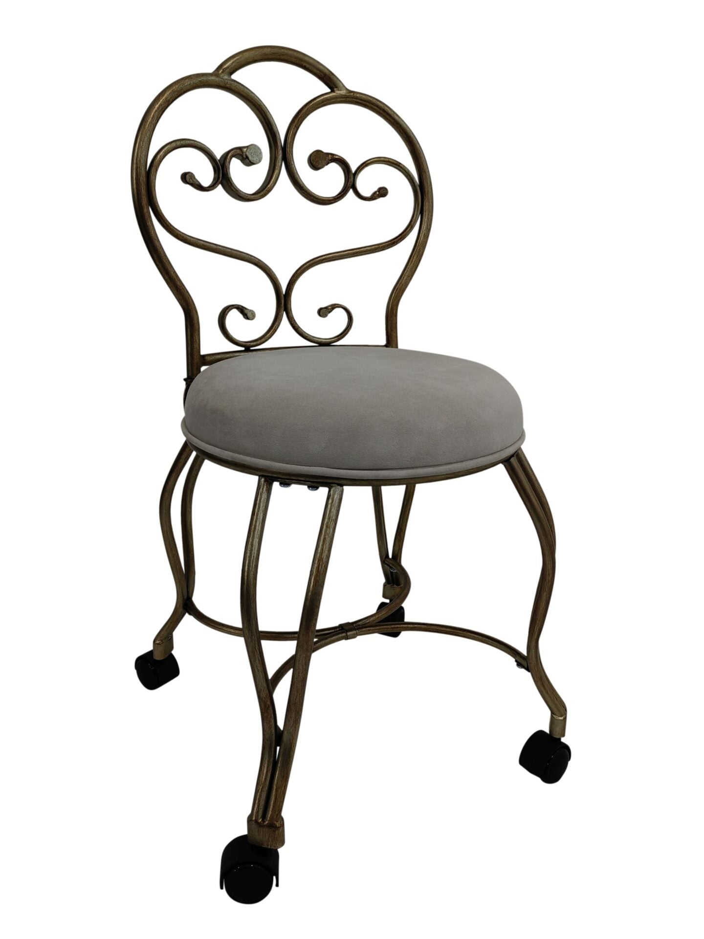 18" Cream and Brass Microfiber and Metal Upholstered Round Bench Homeroots Living Room