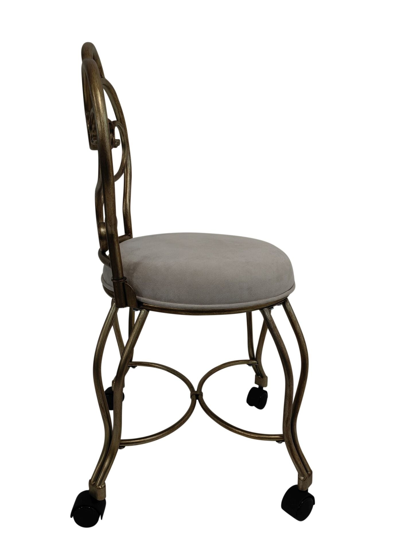 18" Cream and Brass Microfiber and Metal Upholstered Round Bench Homeroots Living Room