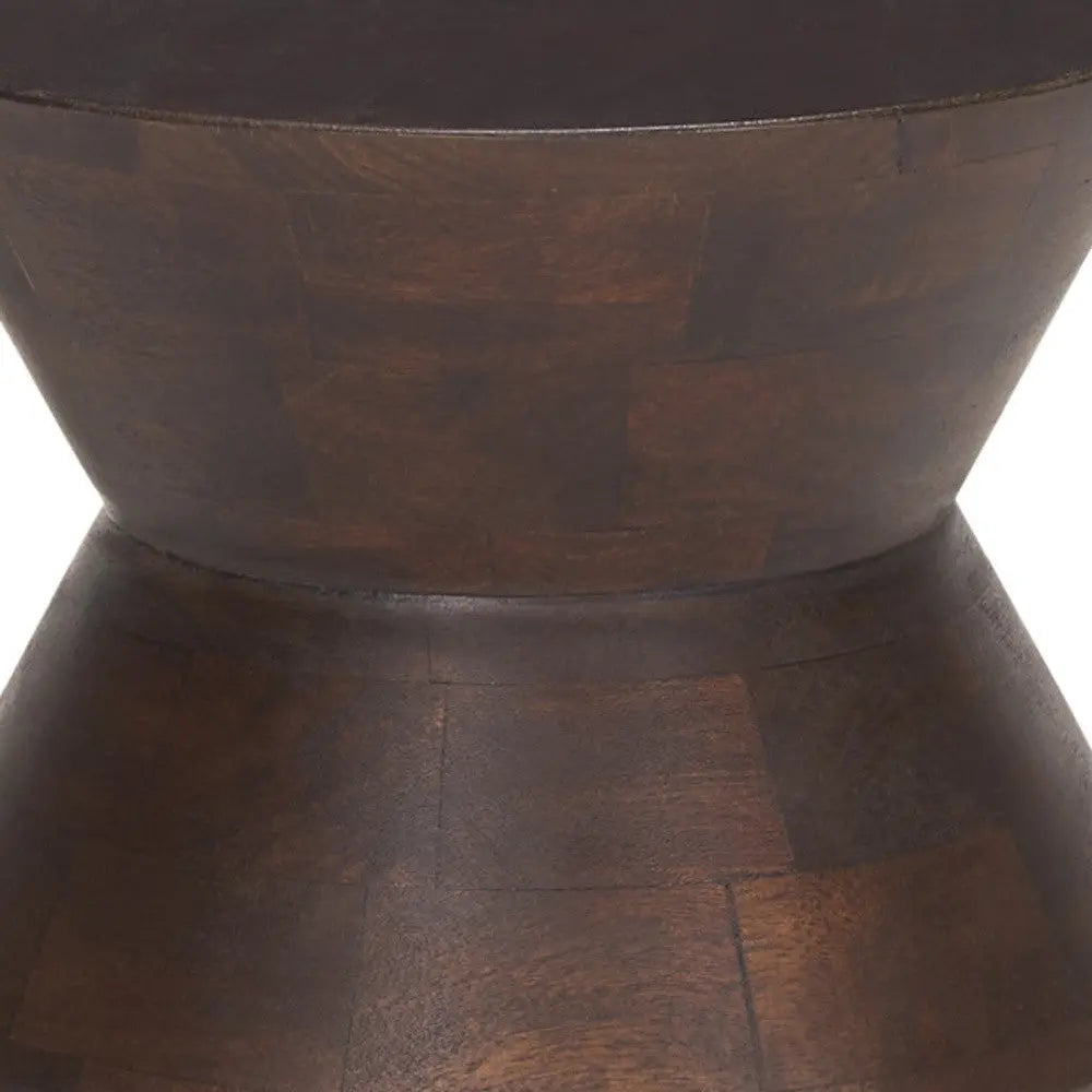 18" Dark Brown Solid Wood Round Block End Table Homeroots Living Room
