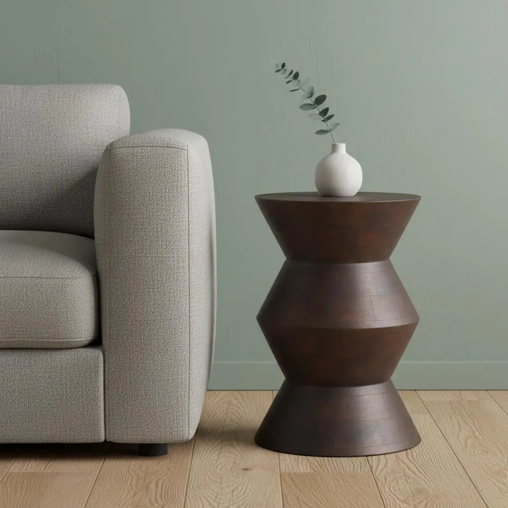 18" Dark Brown Solid Wood Round Block End Table Homeroots Living Room
