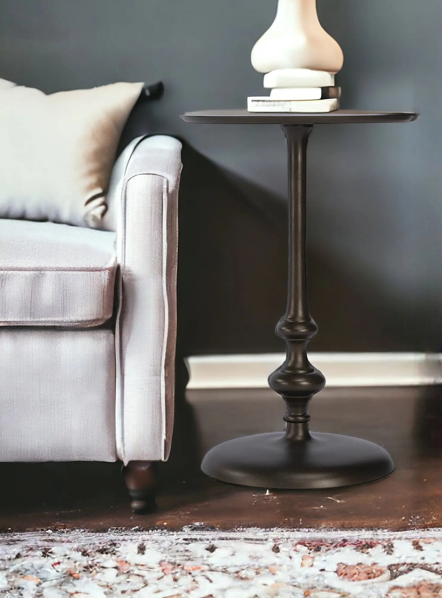 18" Dark Burnished Bronze Aluminum Round Top Pedestal End Table Homeroots Living Room