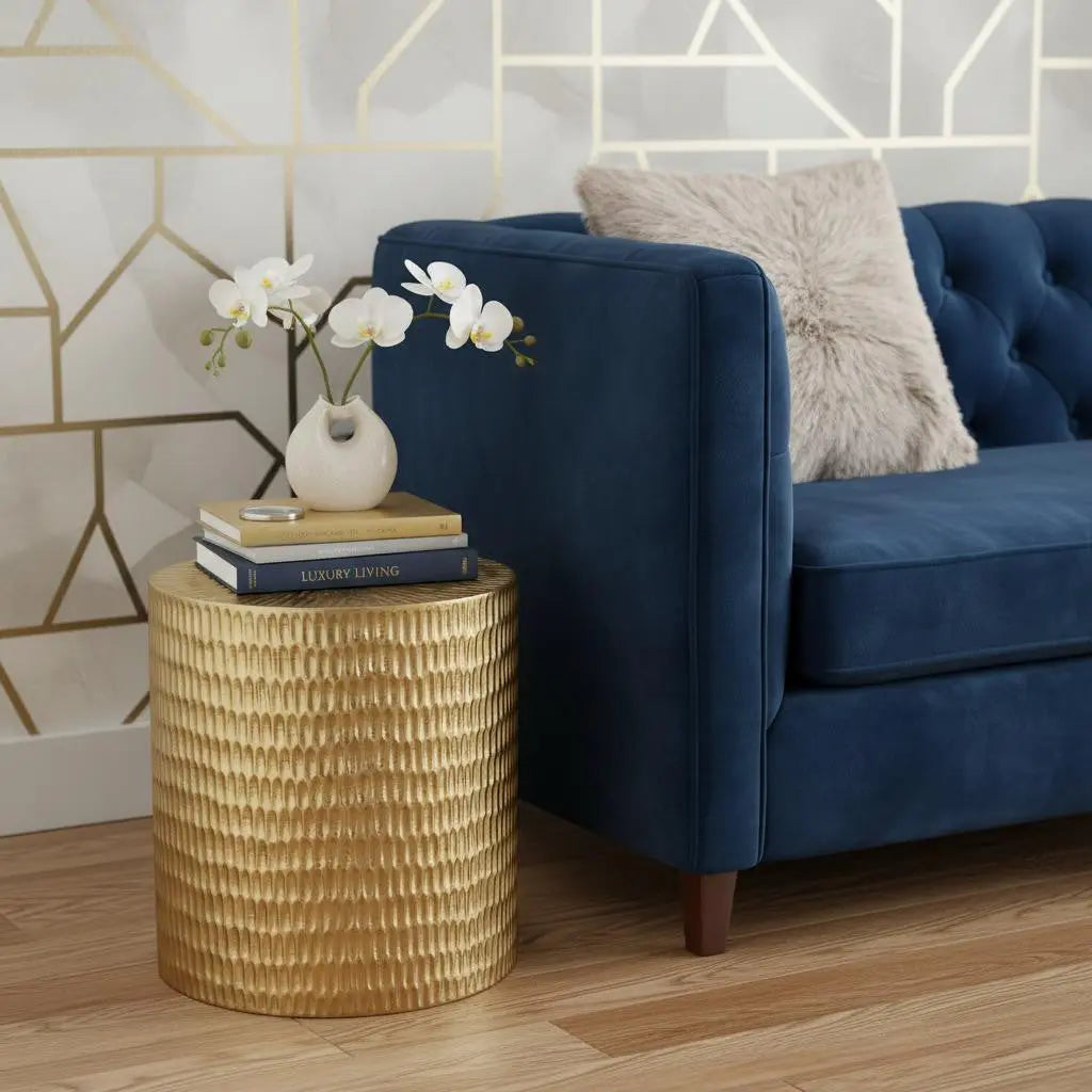 18" Gold Manufactured Wood And Solid Wood Round End Table Homeroots Living Room