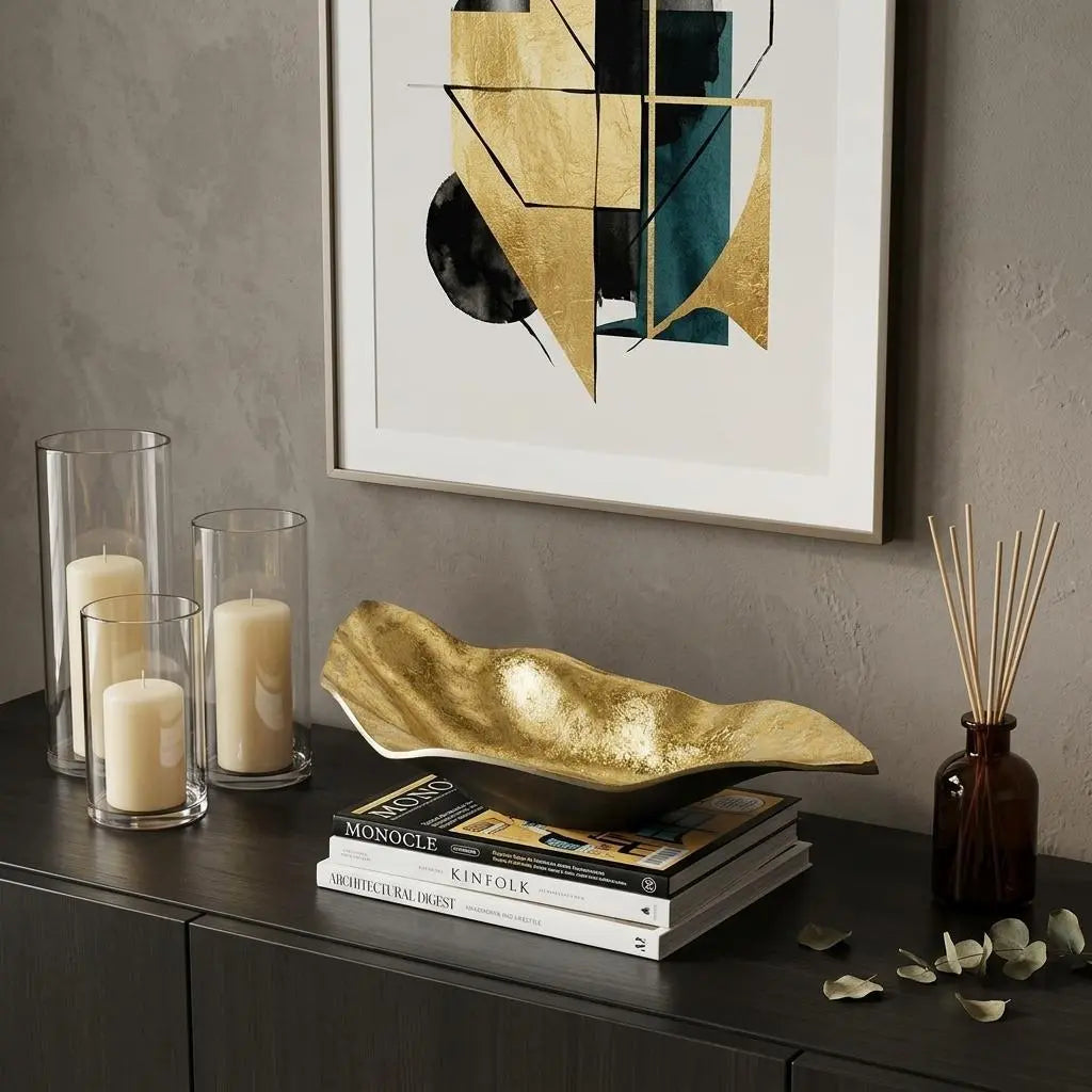 18" Gold Modern Wavy Aluminum Centerpiece Bowl Homeroots Kitchen & Dining
