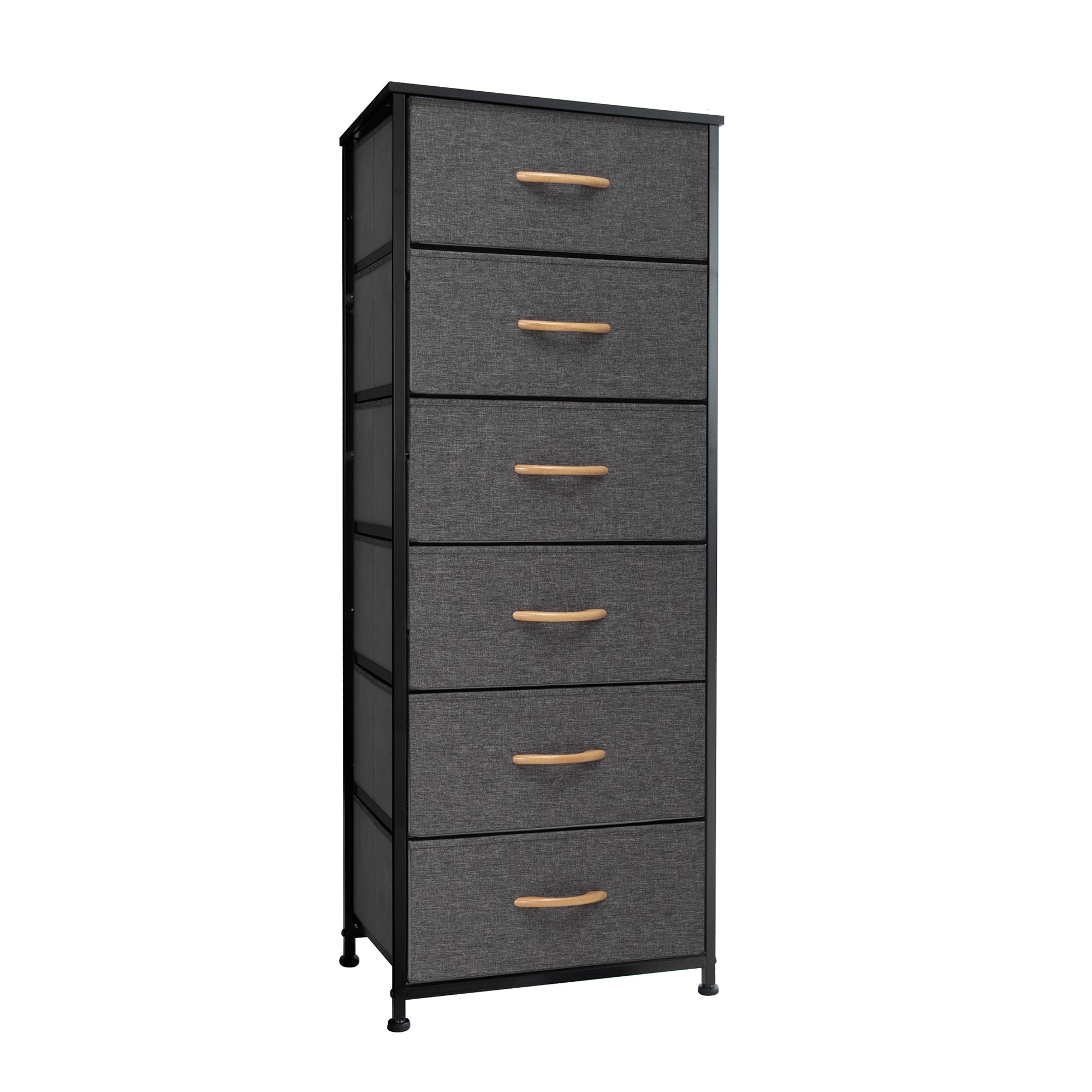 18" Gray And Black Steel And Fabric Six Drawer Dresser - GreatEagleInc