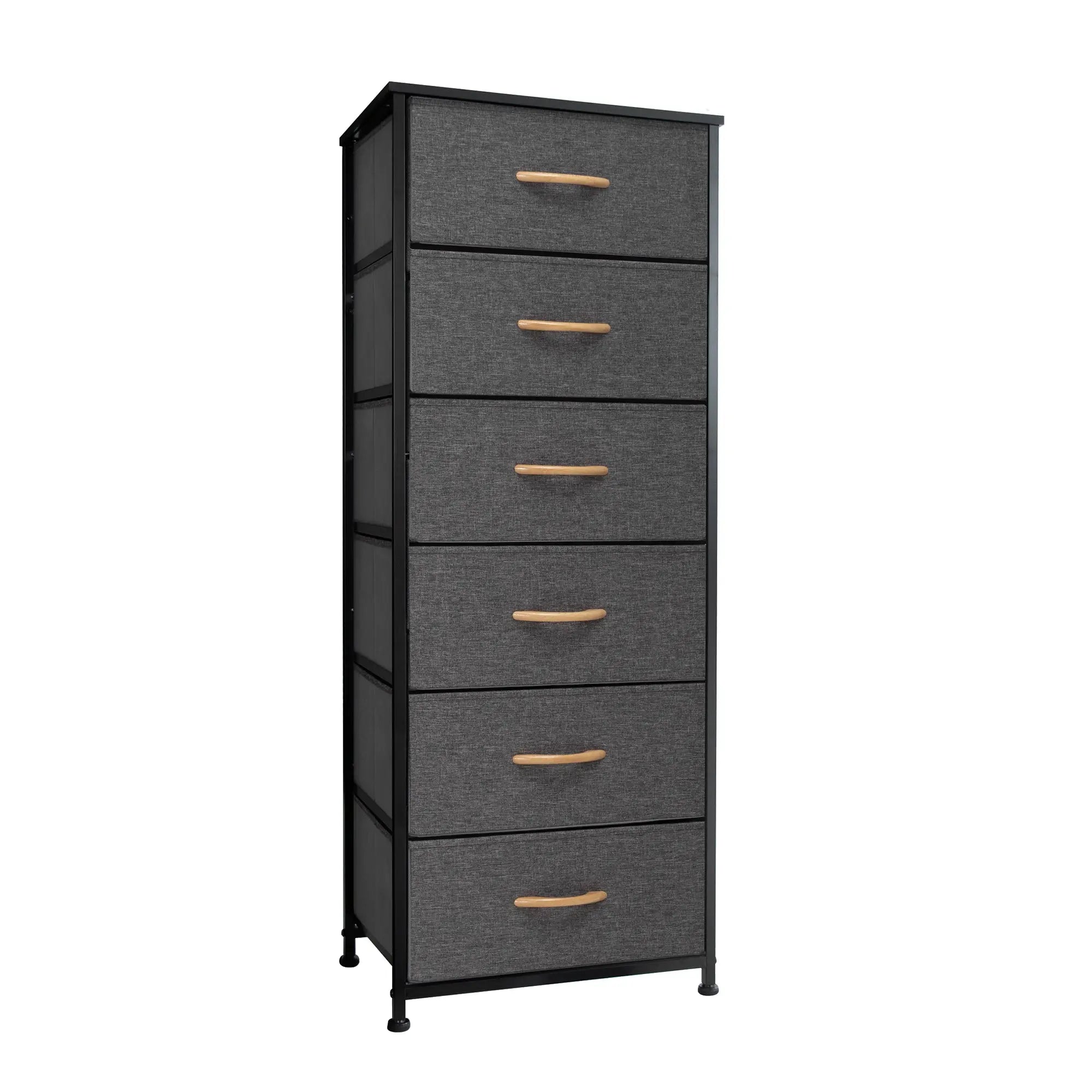 18" Gray And Black Steel And Fabric Six Drawer Dresser - GreatEagleInc