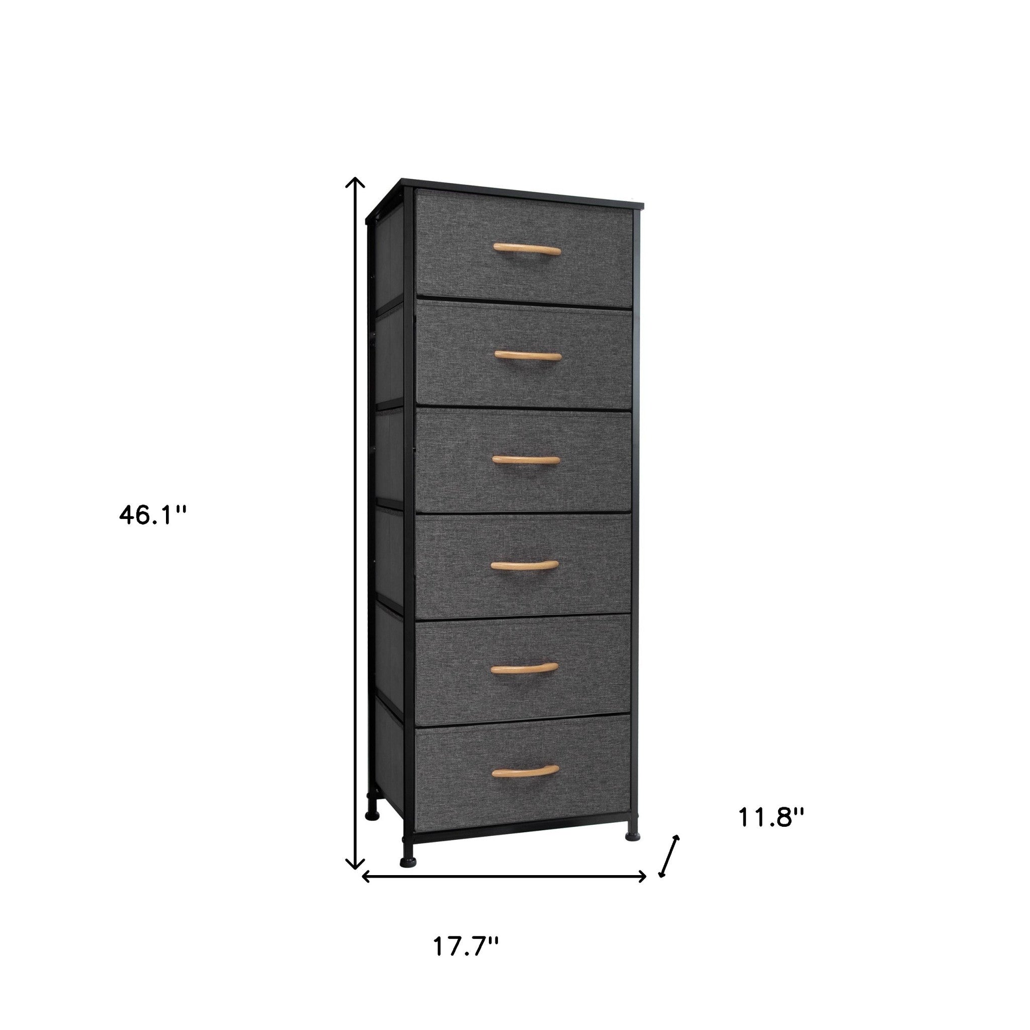 18" Gray And Black Steel And Fabric Six Drawer Dresser - GreatEagleInc