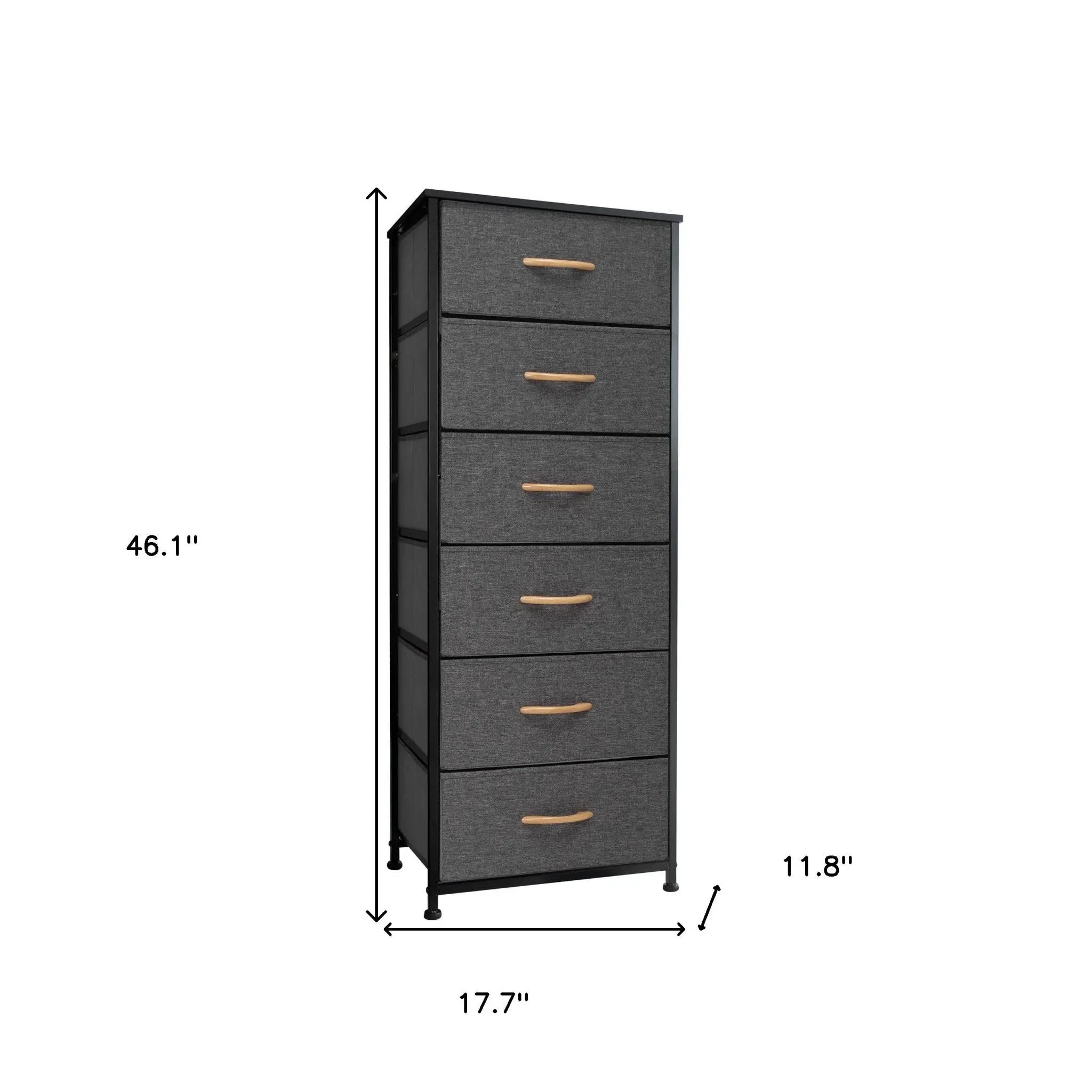 18" Gray And Black Steel And Fabric Six Drawer Dresser - GreatEagleInc