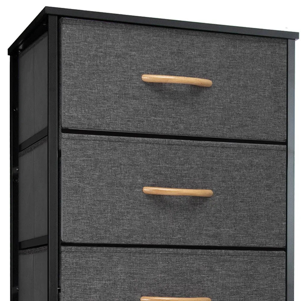 18" Gray And Black Steel And Fabric Six Drawer Dresser - GreatEagleInc