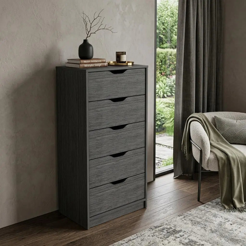 18" Gray Five Drawer Standard Chest Homeroots Bed & Bath