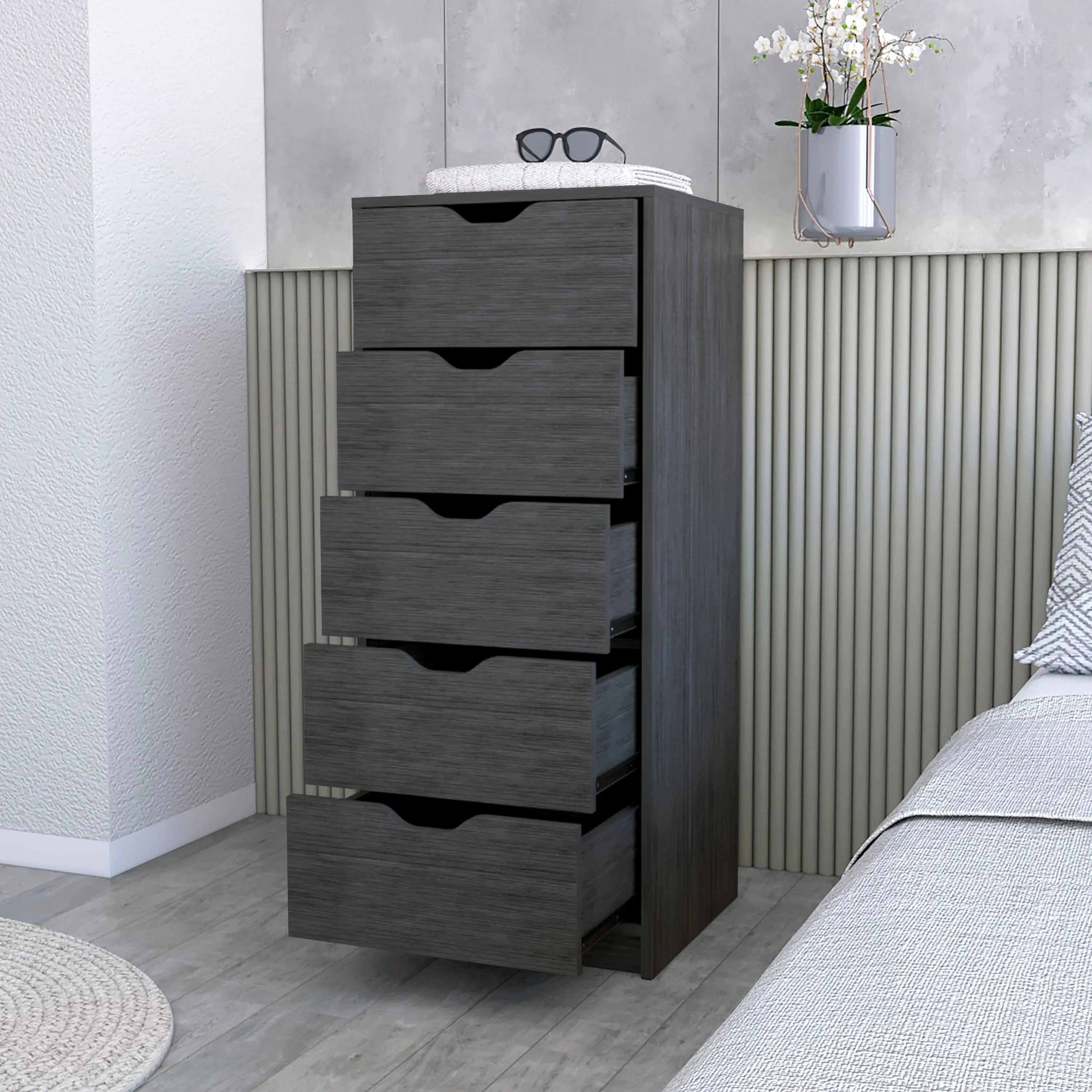 18" Gray Five Drawer Standard Chest Homeroots Bed & Bath