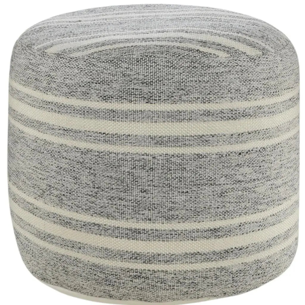 18" Gray Polyester Round Striped Indoor Outdoor Pouf Ottoman Homeroots Outdoor
