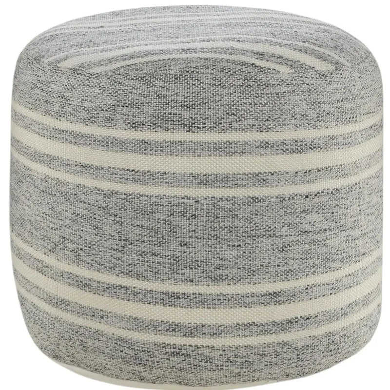 18" Gray Polyester Round Striped Indoor Outdoor Pouf Ottoman Homeroots Outdoor