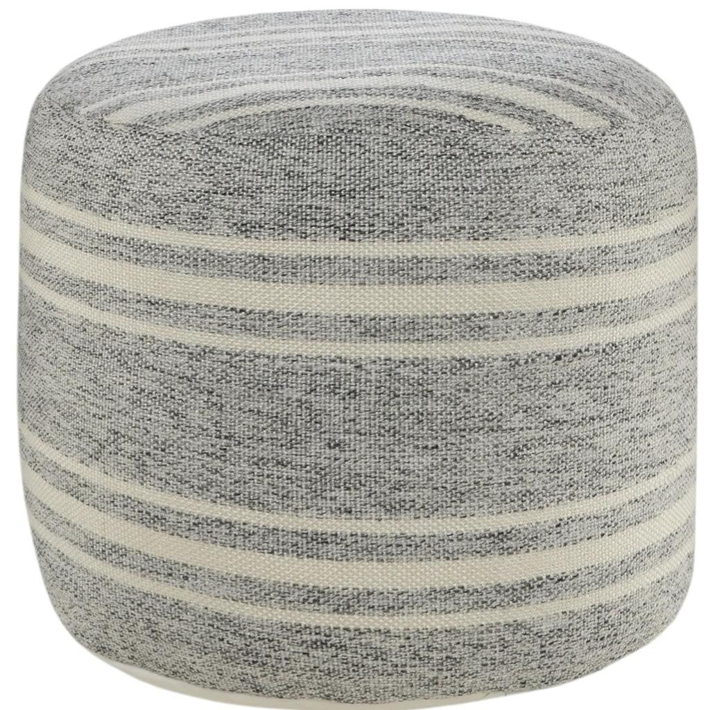 18" Gray Polyester Round Striped Indoor Outdoor Pouf Ottoman Homeroots Outdoor