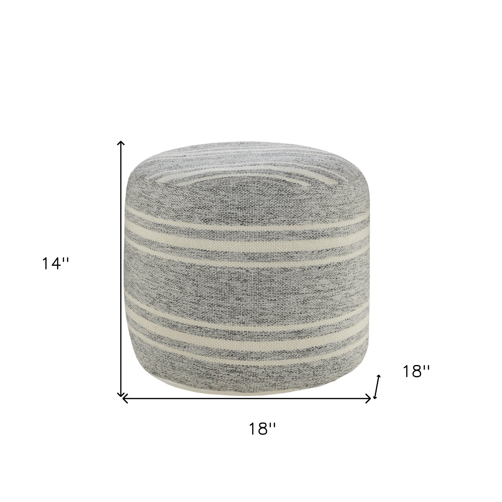 18" Gray Polyester Round Striped Indoor Outdoor Pouf Ottoman Homeroots Outdoor