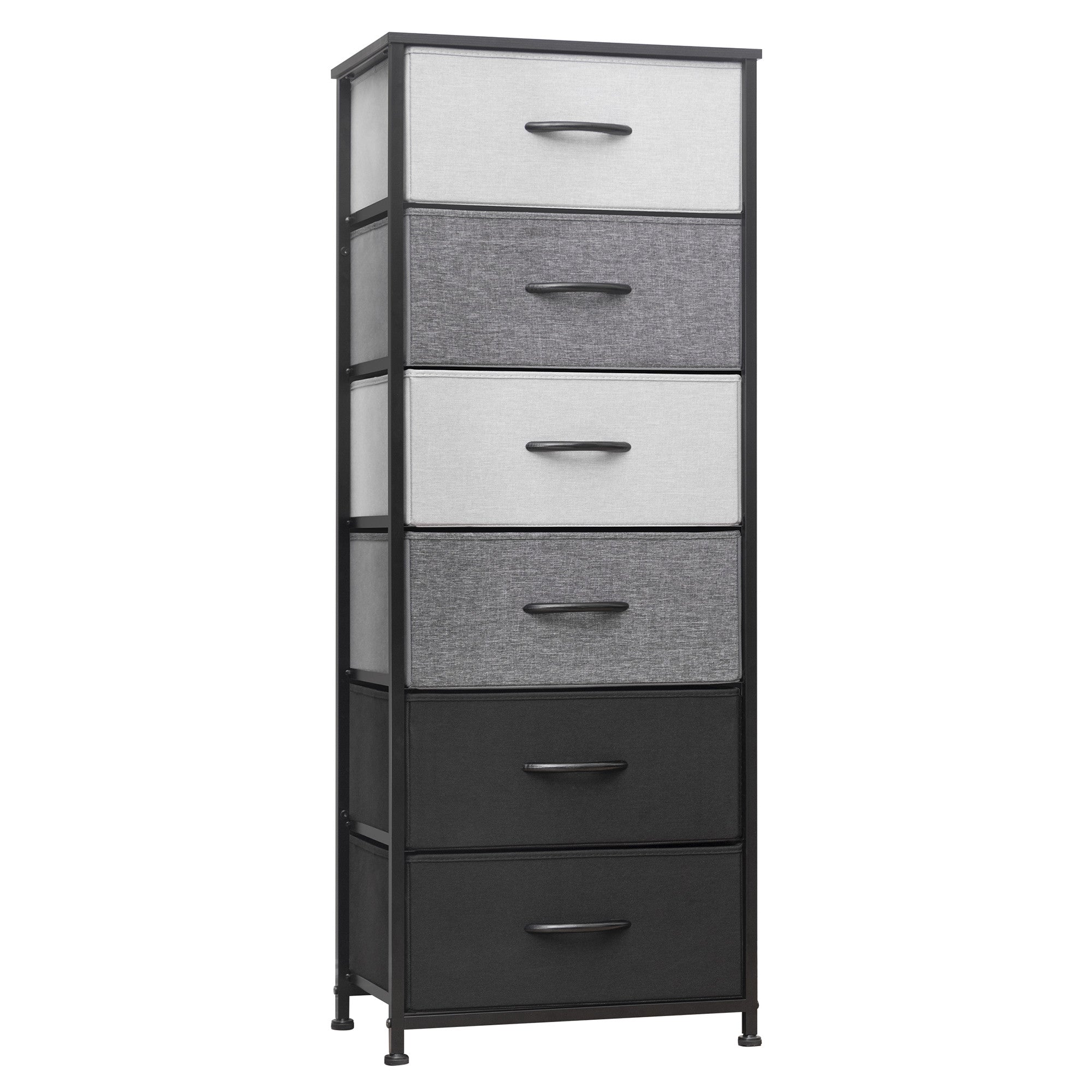 18" Gray and Black Steel and Fabric Six Drawer Chest - GreatEagleInc