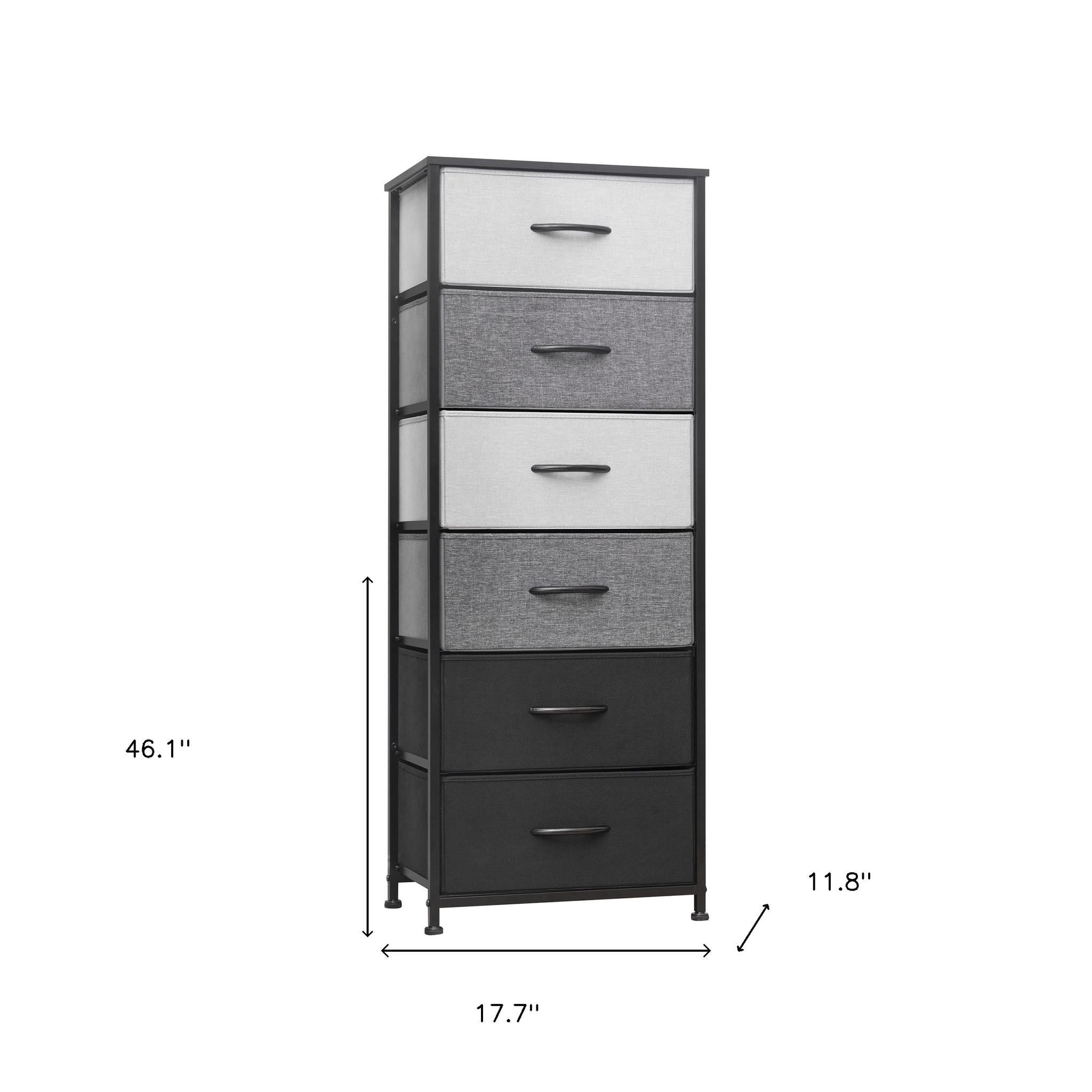 18" Gray and Black Steel and Fabric Six Drawer Chest - GreatEagleInc