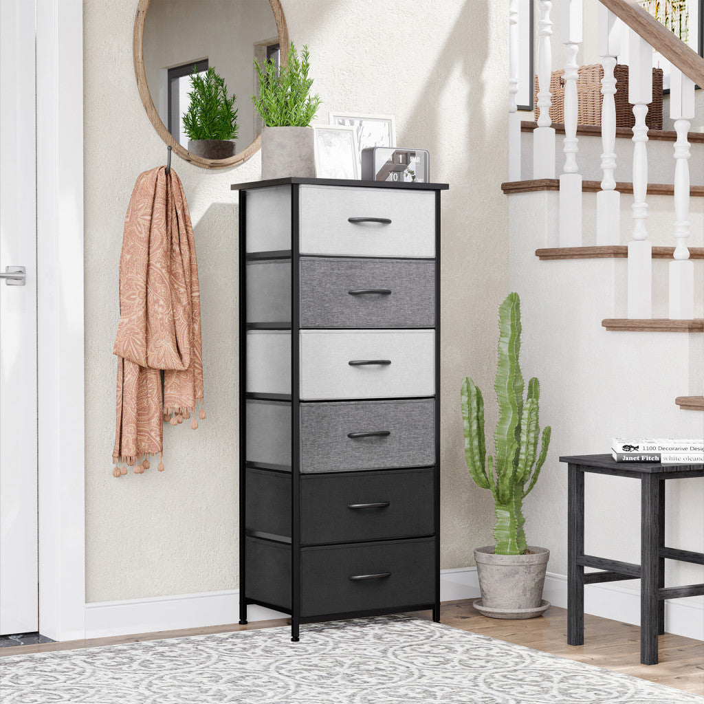 18" Gray and Black Steel and Fabric Six Drawer Chest - GreatEagleInc